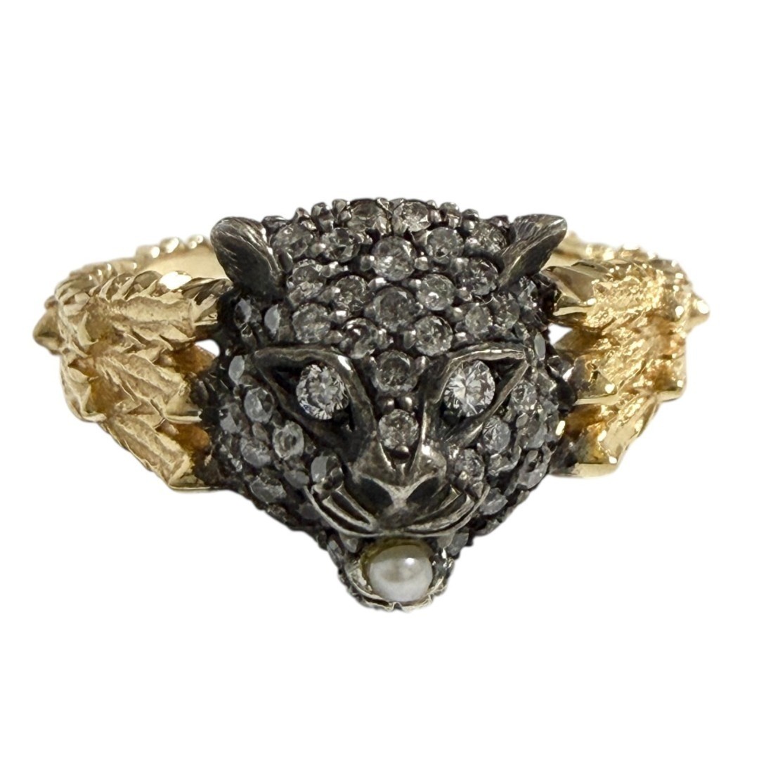 Gucci Merveille Ring, Size 14.5, 18K Gold, Diamond, Cat Design
