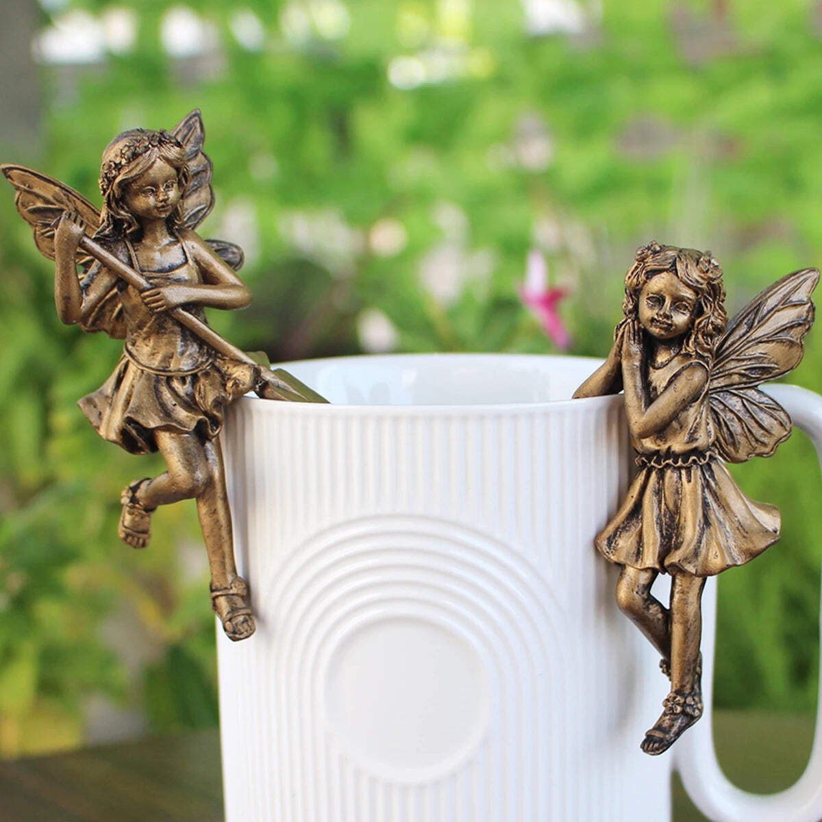 2PC Imitation Copper Flower Fairy Sisters Resin Statues for Garden Decoration