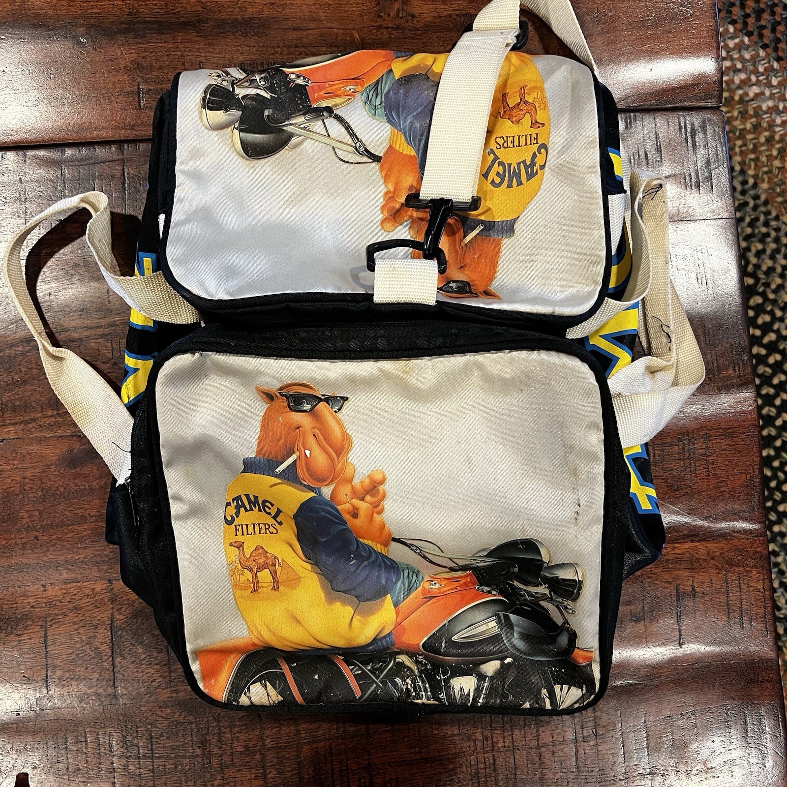 VINTAGE 90s Camel Duffel Bag Camel Logo Joe Camel Motorcycle Cigarettes Graphic