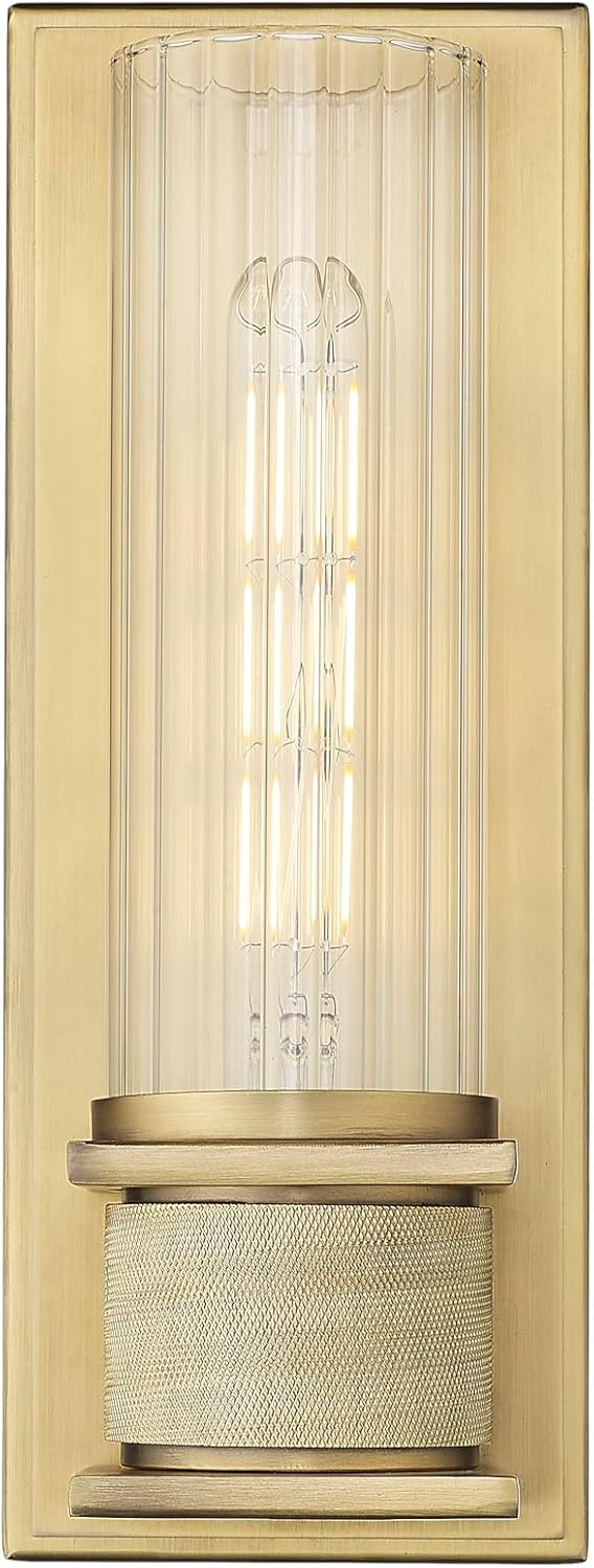 ML Lighting 28601-VB 1 Light Wall Sconce Clear Striped Glass VINTAGE BRASS