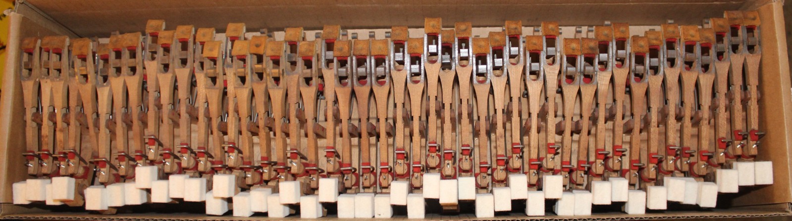 VERY GOOD ORIGINAL SET OF 88 GENUINE STEINWAY WIPPENS ANGLED HEEL OFF A MODEL A3