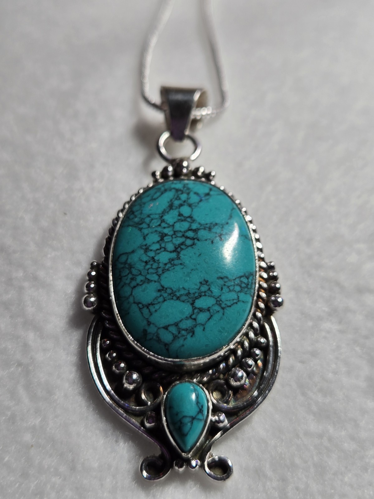 Sterling Silver Necklace With Turquoise  Stone 18"