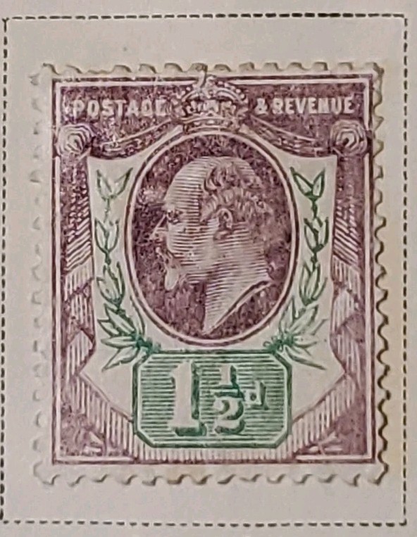 Great Britain SG221 KEVII 1902 1-1/2d Dull Purple & Green, Mint/Hinged 