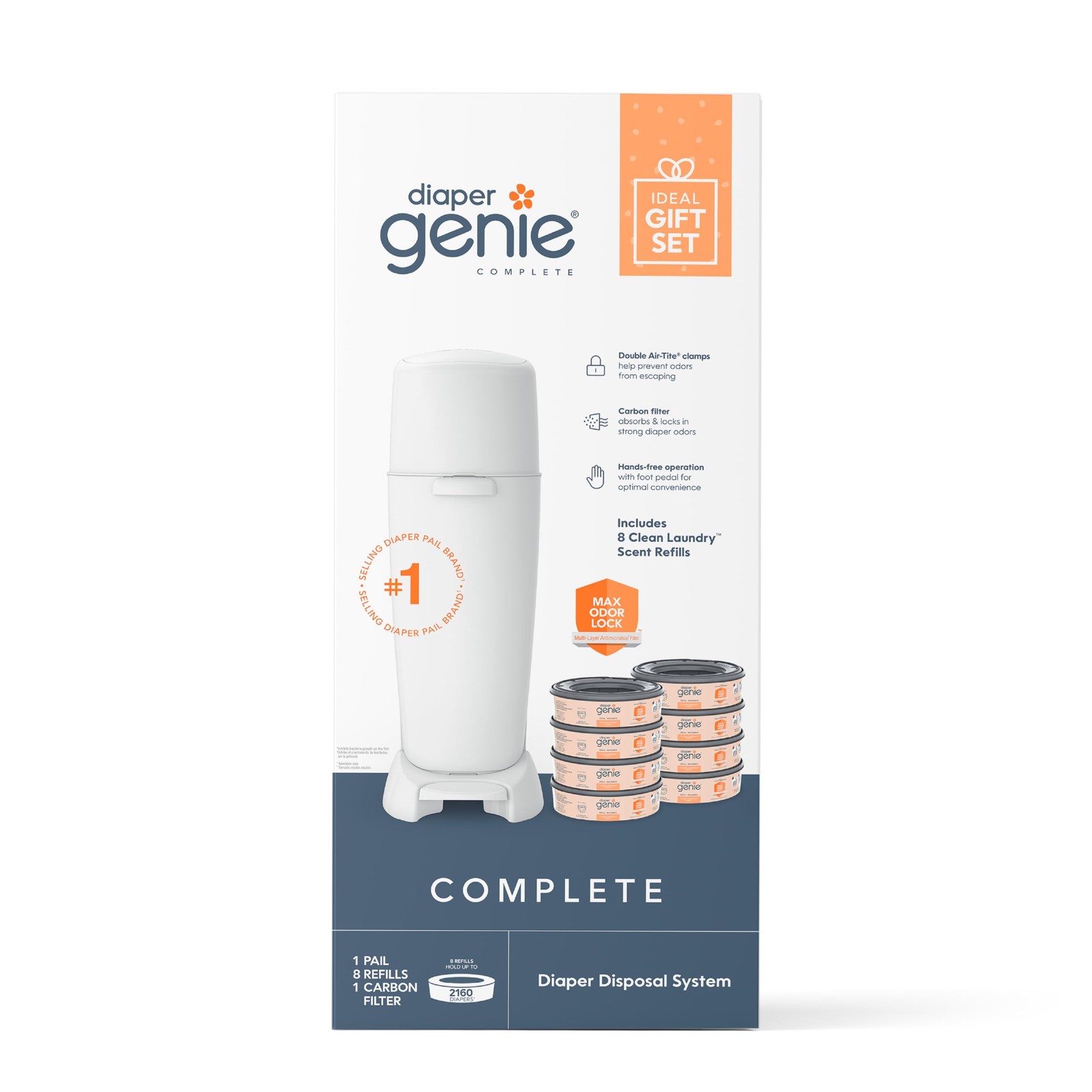 Diaper Genie Complete Pail with 8 Refill Bags and Carbon Filter Registry Gift