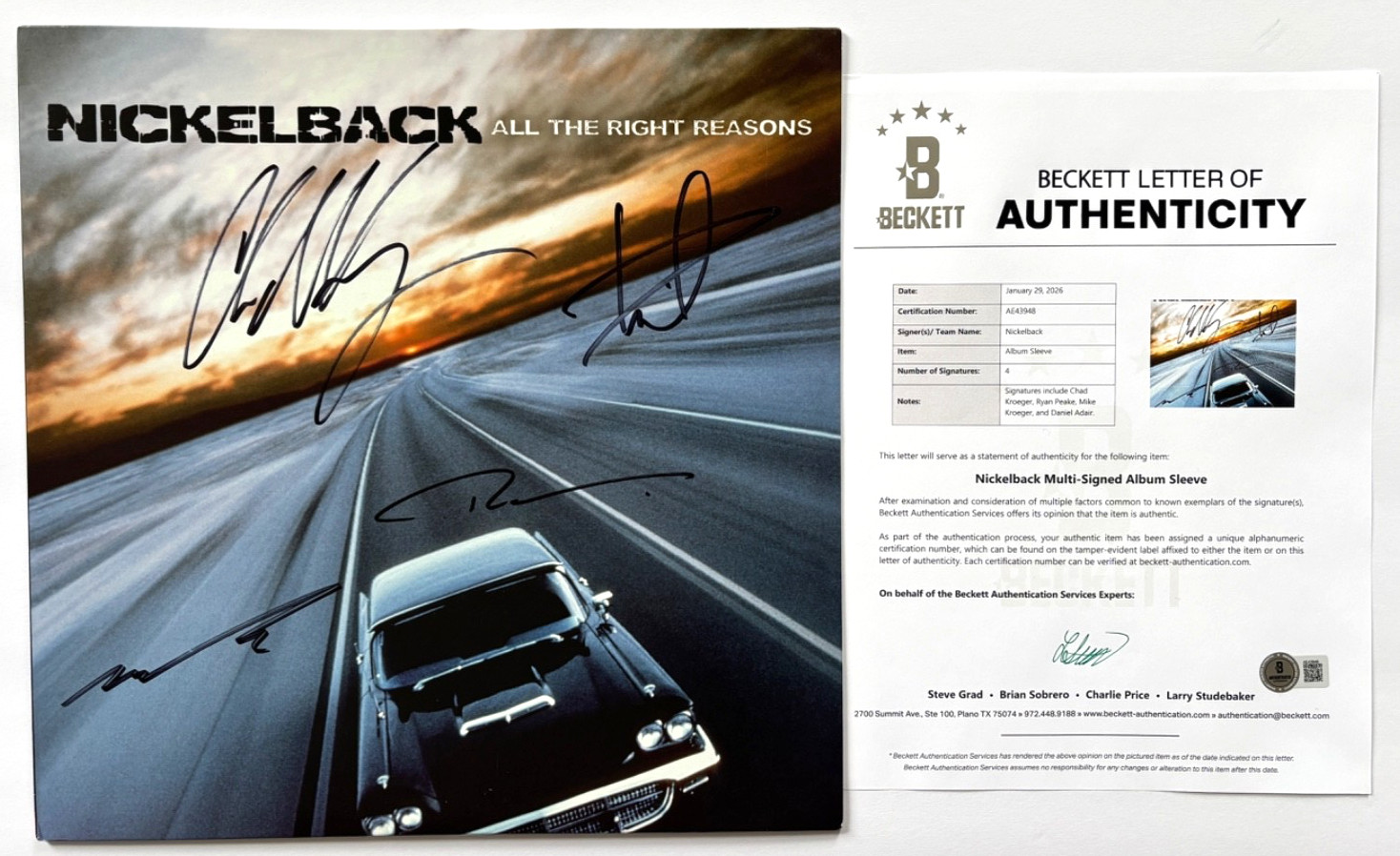 NICKELBACK BAND SIGNED ALL THE RIGHT REASONS ALBUM VINYL CHAD KROEGER +3 BAS