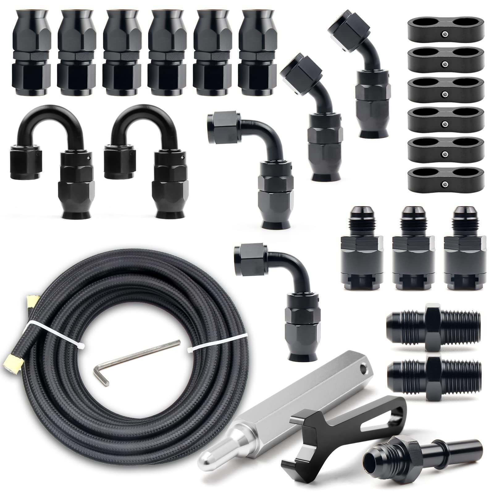 Fuel Line Kit 3/8" Nylon Stainless Steel Braided Hose PTFE Fitting LS EFI 26'