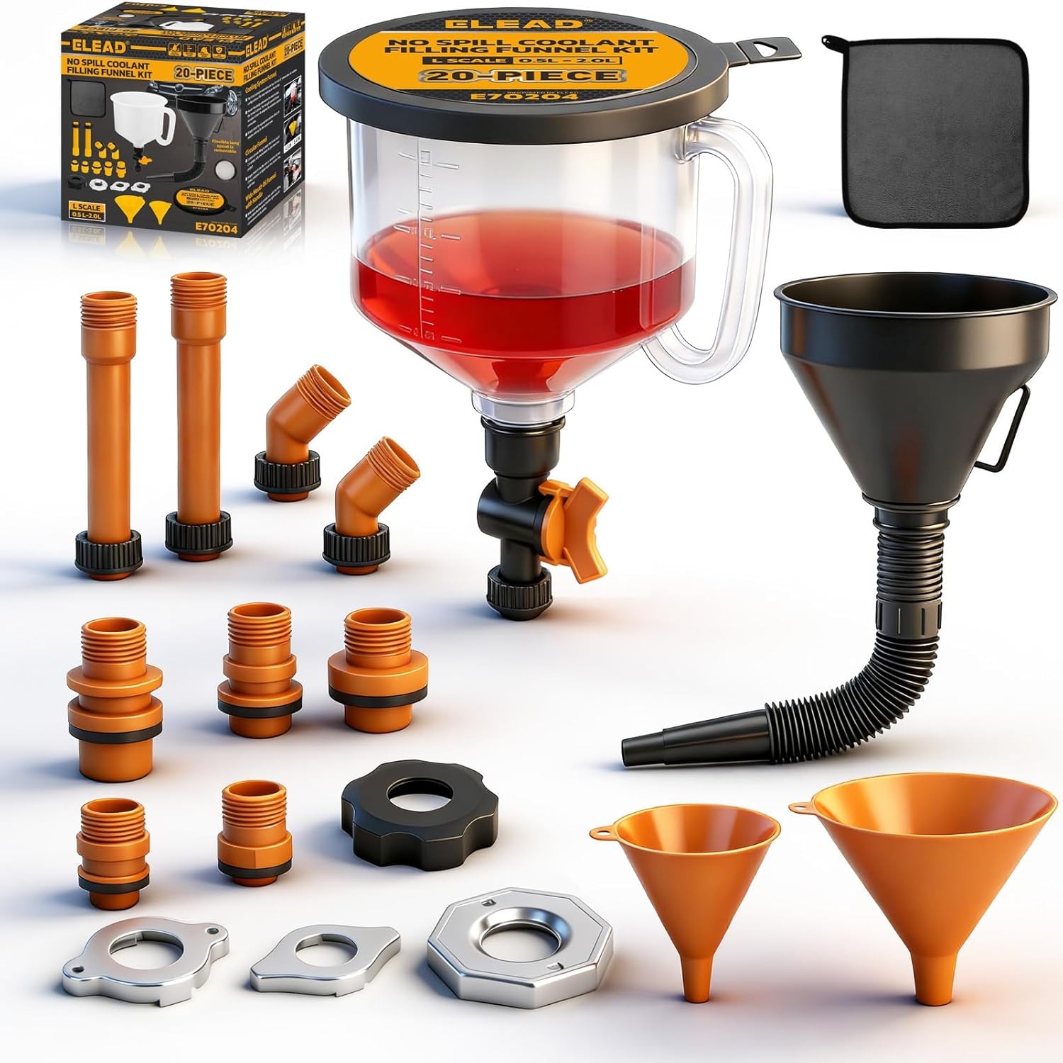 20PCS No Spill Coolant Funnel Kit Radiator Funnel Set with Adapters Hose