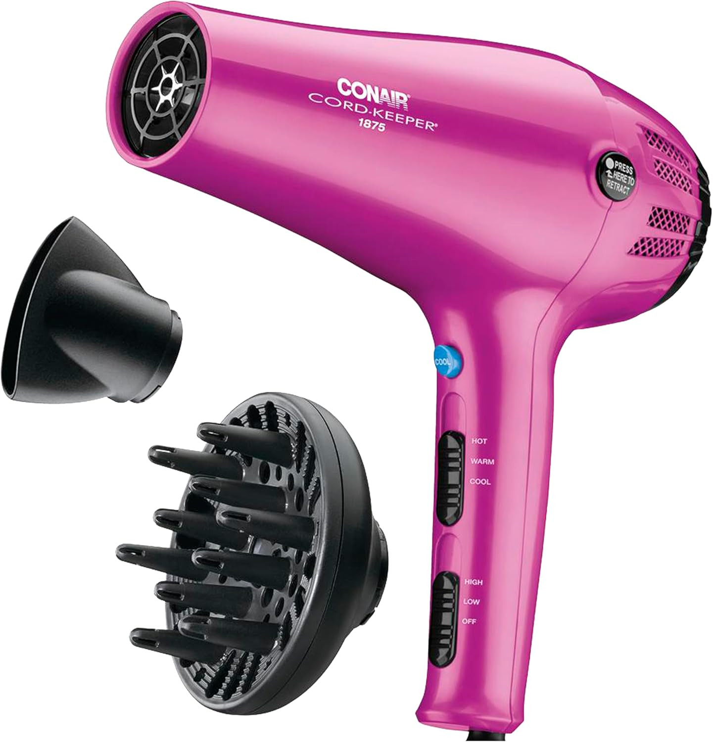Hair Dryer with Retractable Cord, 1875W Blow Dryer, 3 Heat Settings, 2 Speeds, B