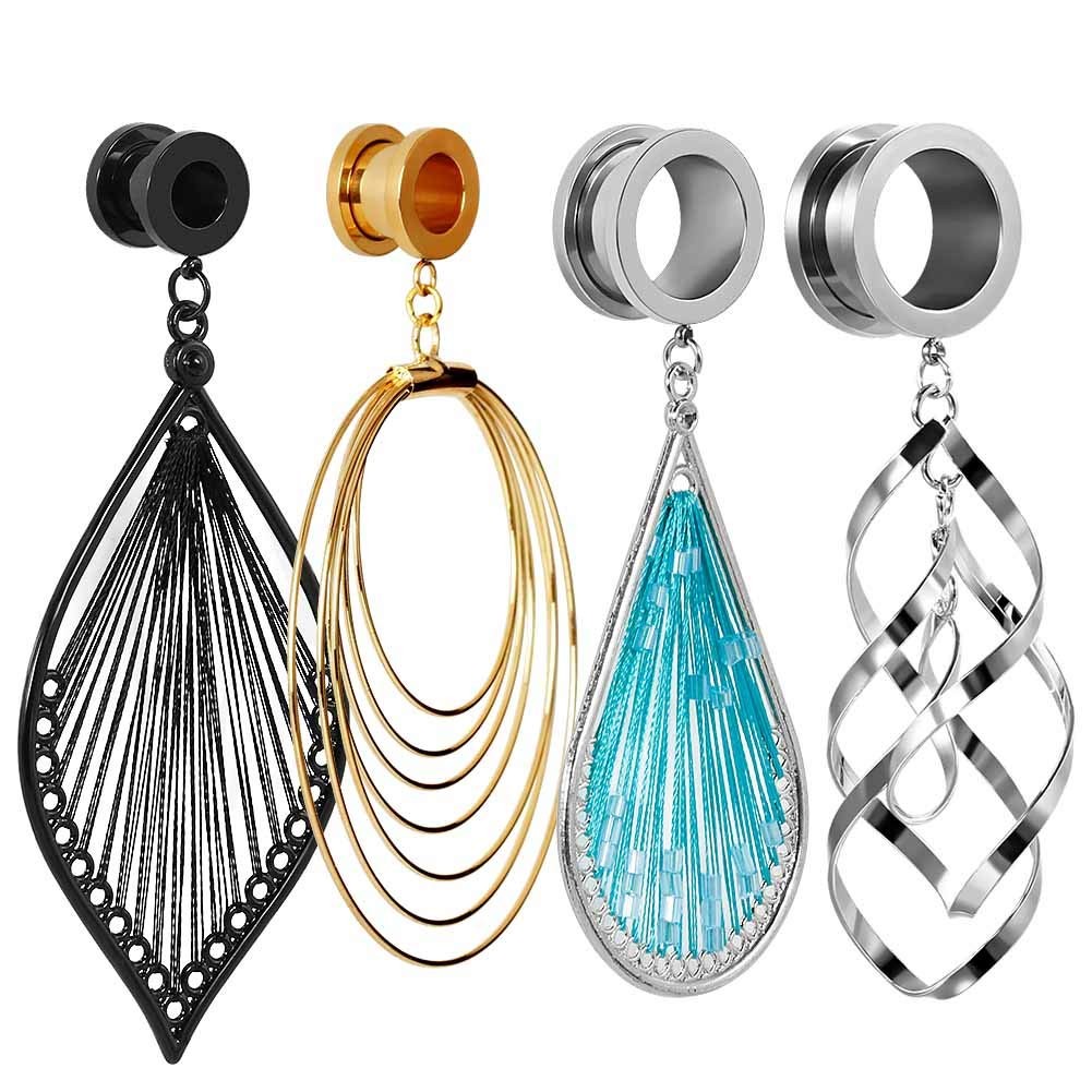 8 PCS Stainless Steel Screw Ear Gauges Large Dangle Plugs Tunnels Expander Bo...