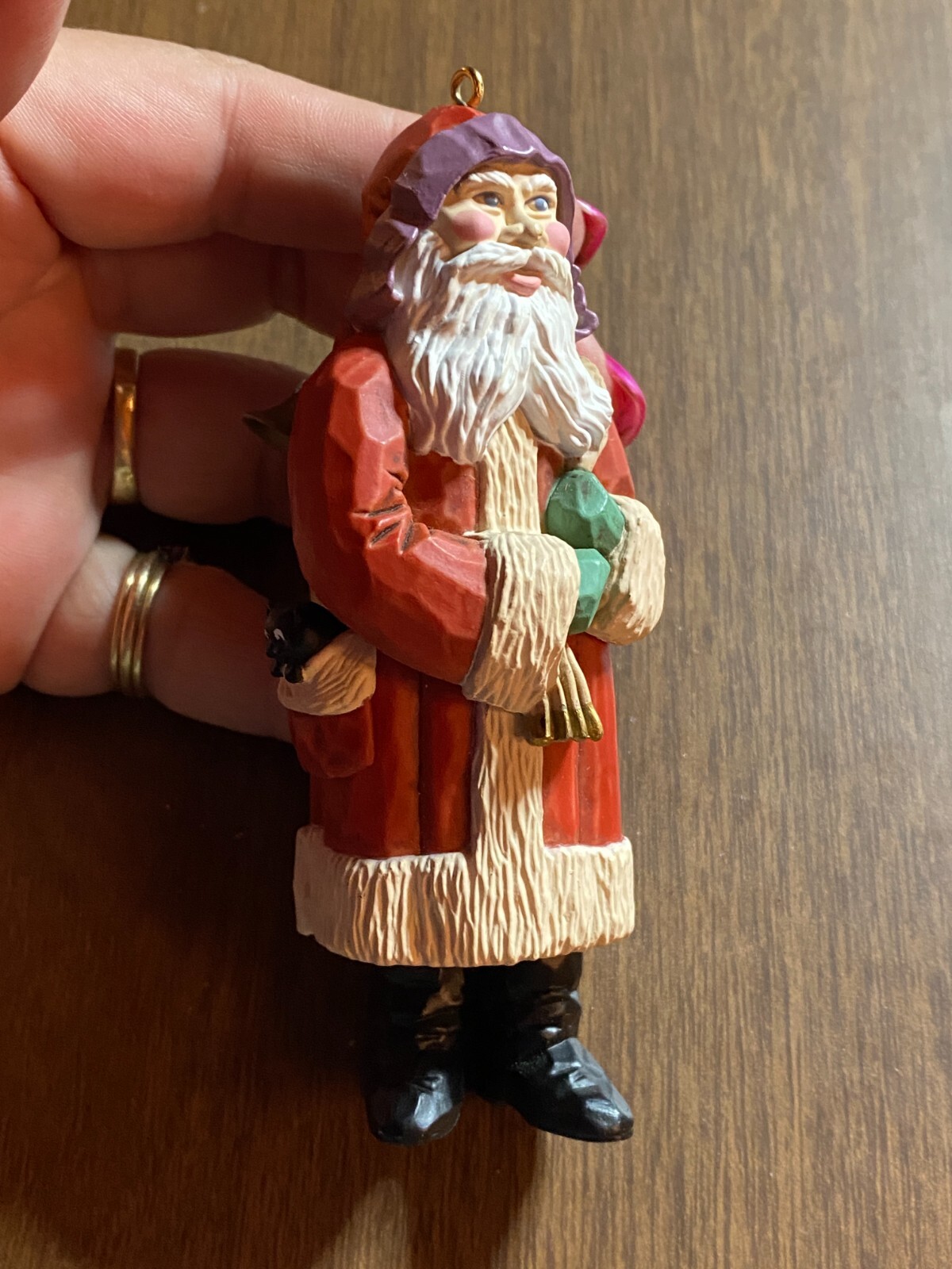 Vintage Resin Santa Old World Long Coat bag of Toys Ornament 4.5"