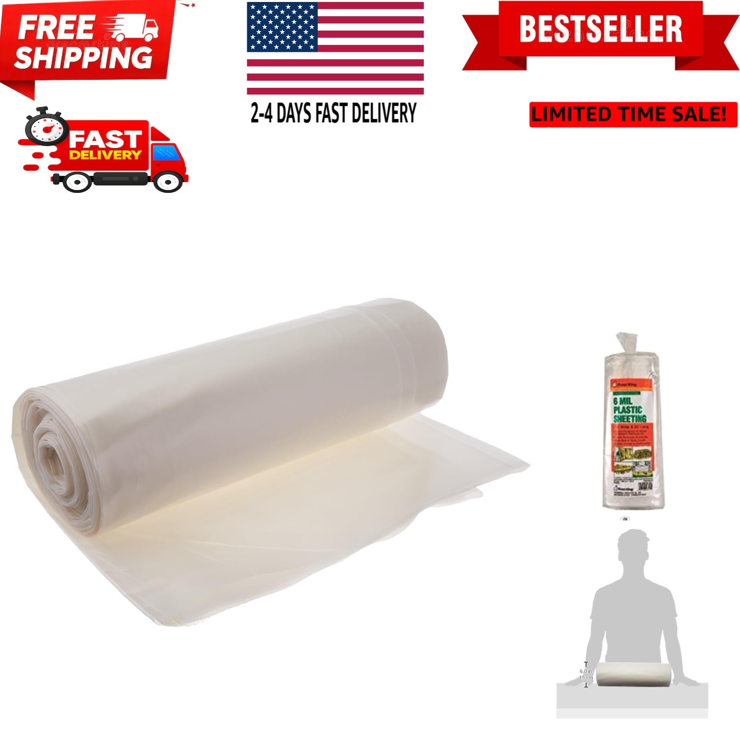 P1025/6W Polyethylene Sheeting, 10' x 25' x 6 mil., Clear