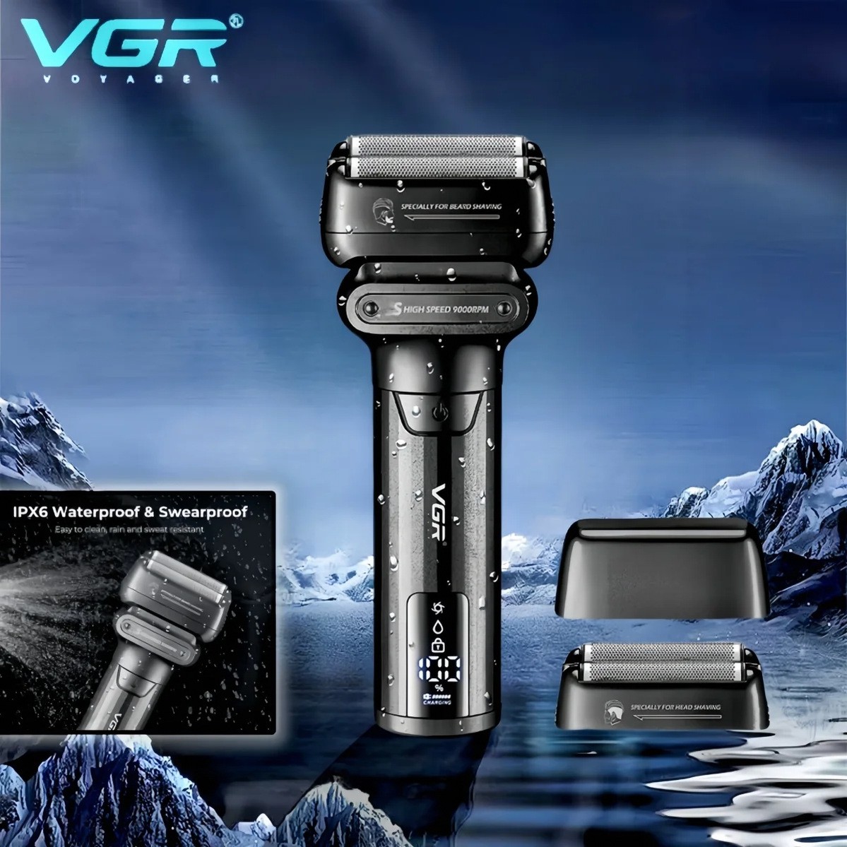 VGR Face Shaver Professional 0 in Foil Shaver 9000 RPM Shaving Beard Machine