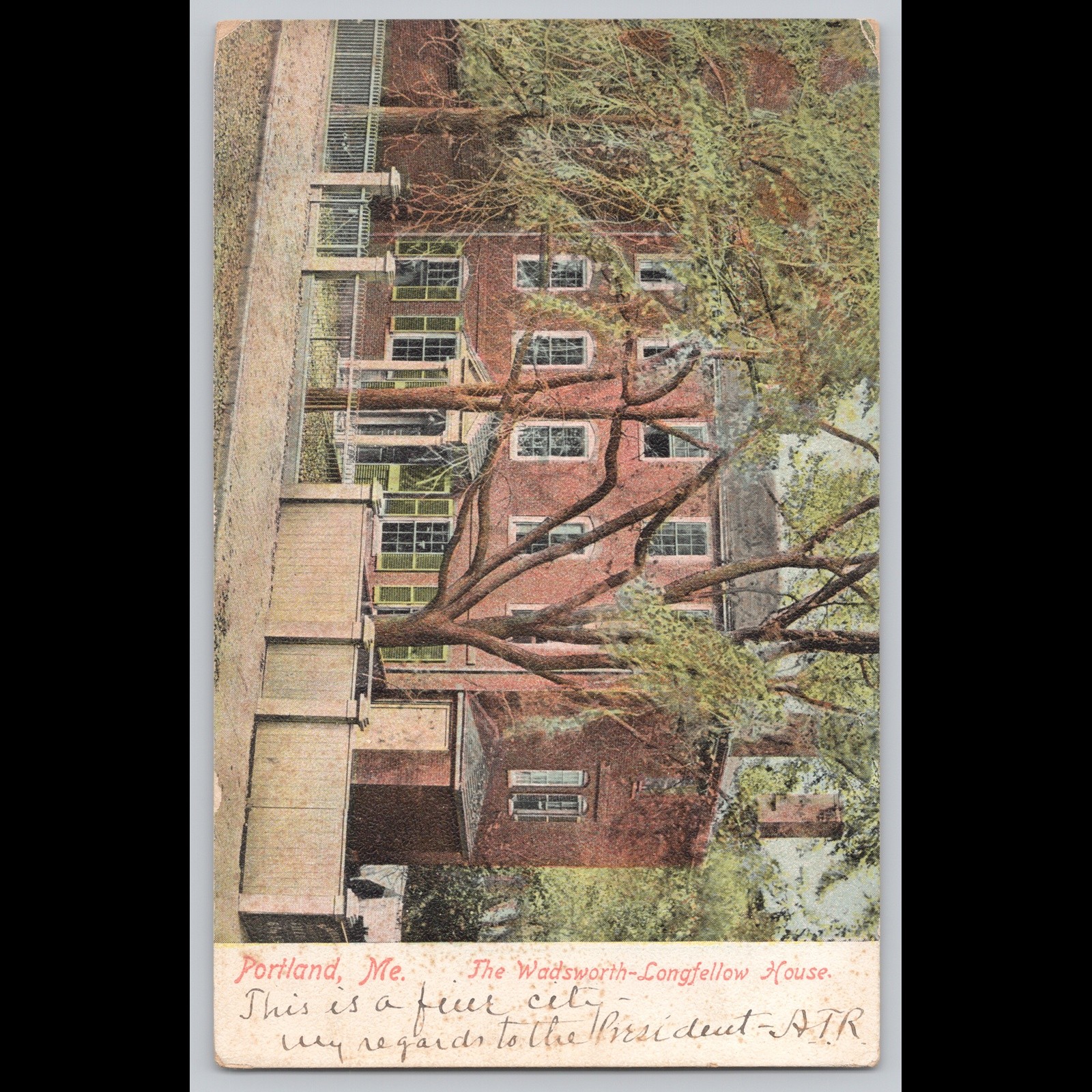 Antique Postcard The Wadsworth-Longfellow House Portland Maine 1907
