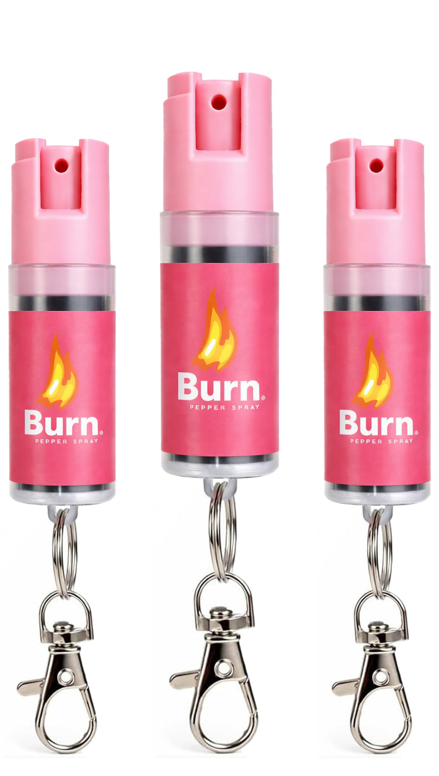 Burn 3 Pack Pepper Spray Keychain 0.5oz Police Strength OC Self Defense Pink