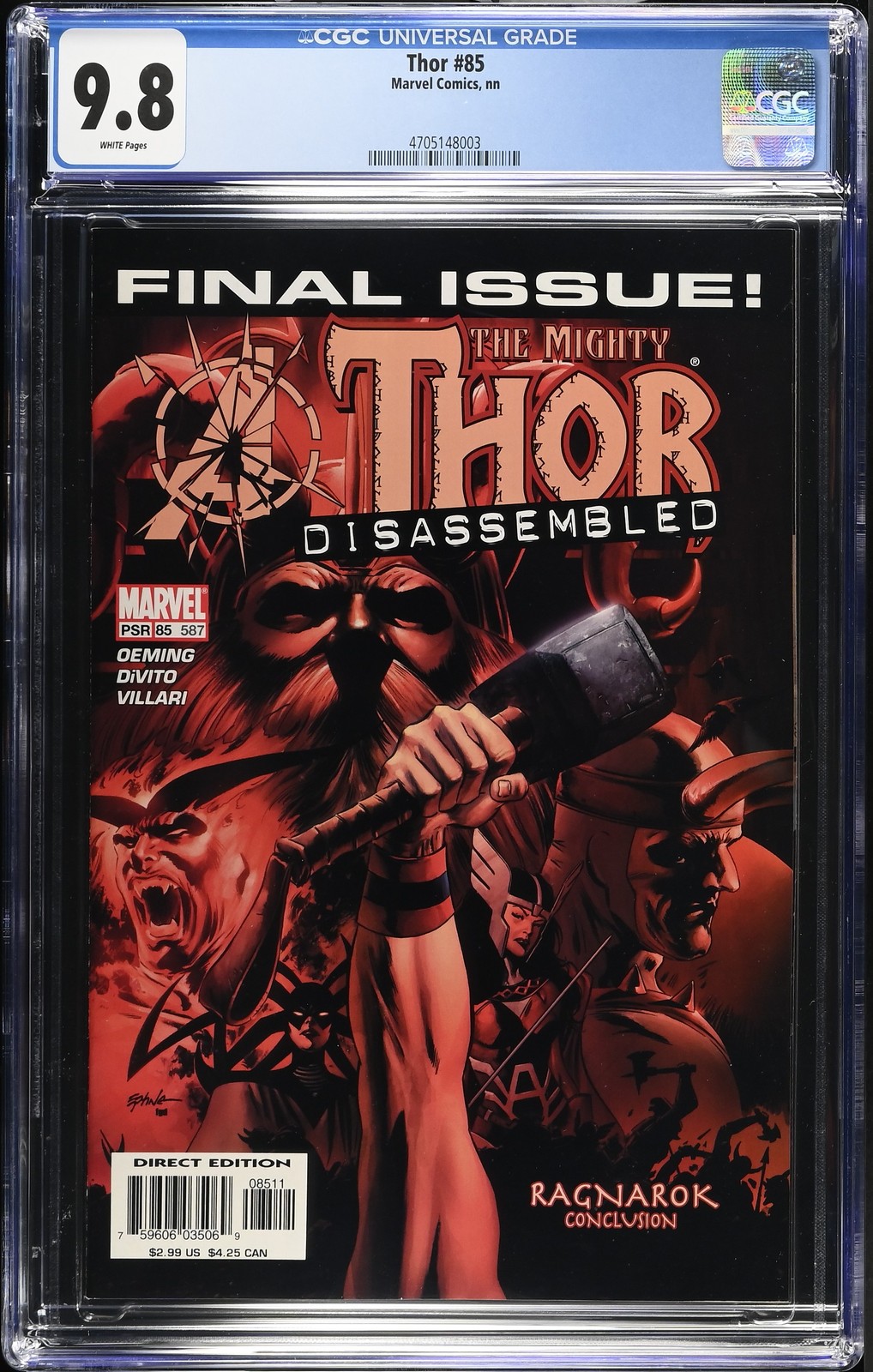 THOR V2 #85 CGC 9.8 WHITE PAGES THOR 587 LAST ISSUE 2004 FREE SHIPPING