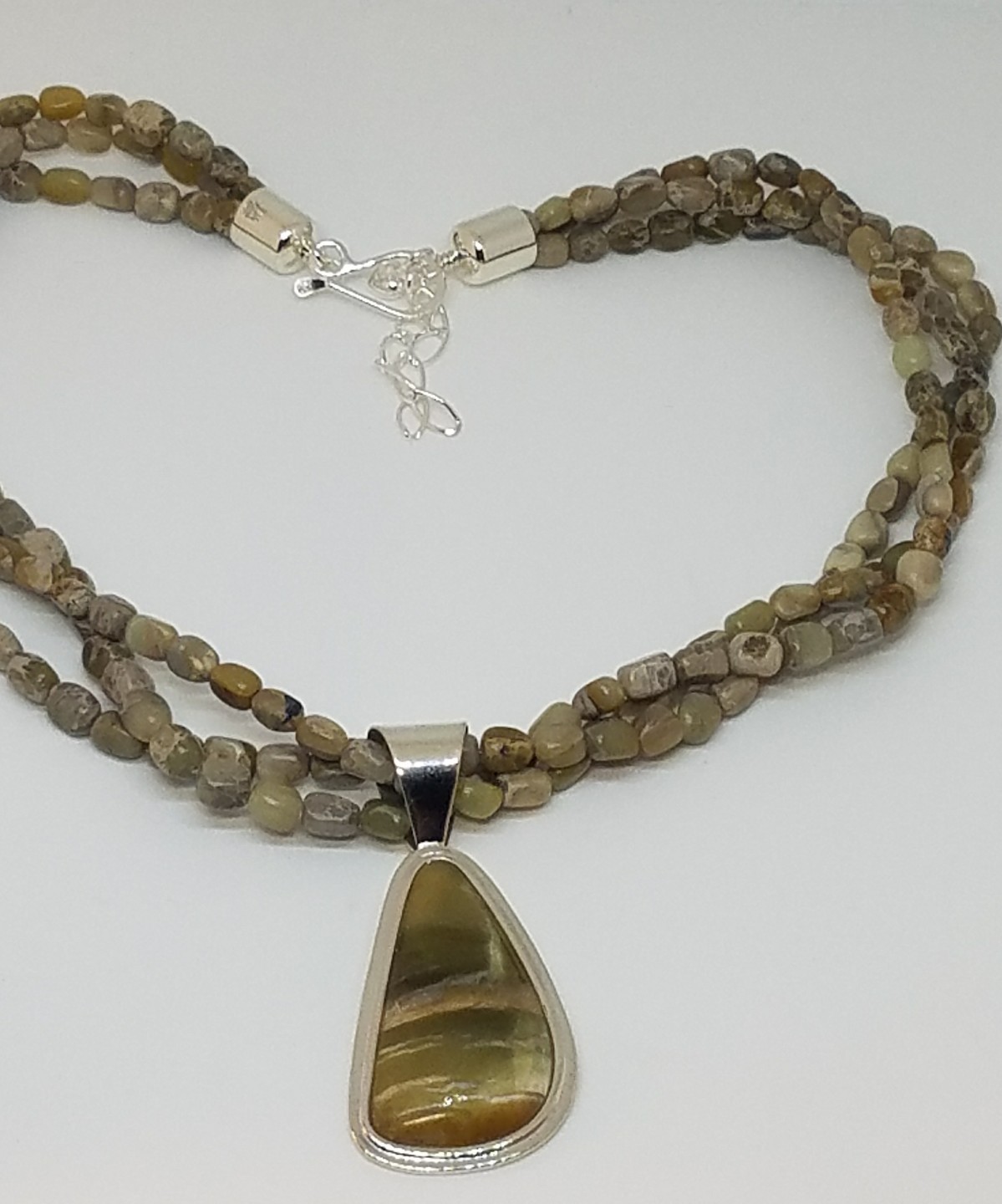 Jay King DTR Sterling Silver 3 Strand Natural Stone Necklace Large Pendant