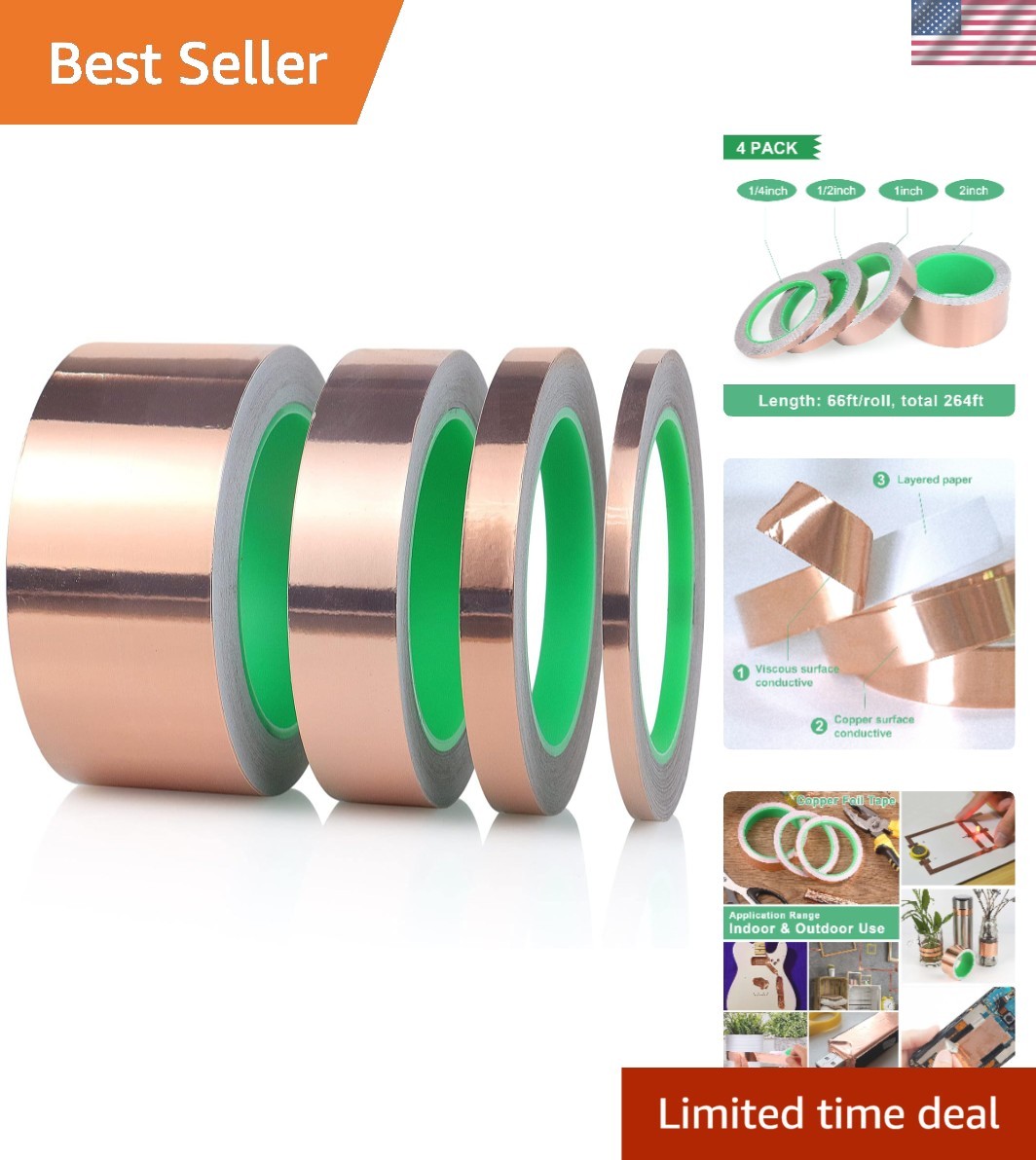 Copper Foil Tape 4 Pack 1.97mil x 2inch, 1inch, 1/2inch, 1/4inch x 66ft with ...