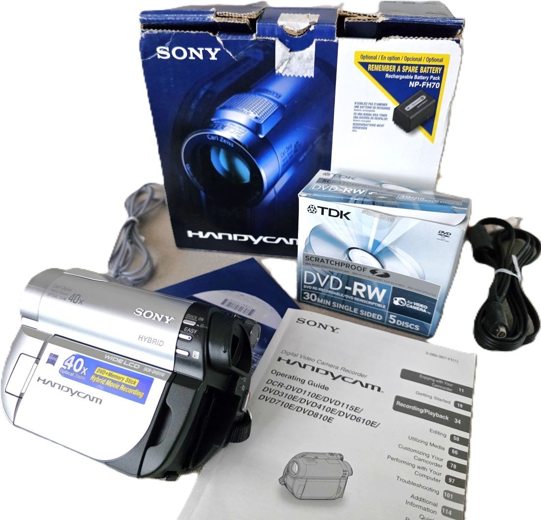 Sony Handycam DCR-DVD-110 Hybrid Mini DVD camera 1.9-76/1.8 Vario Tessar, BOXED
