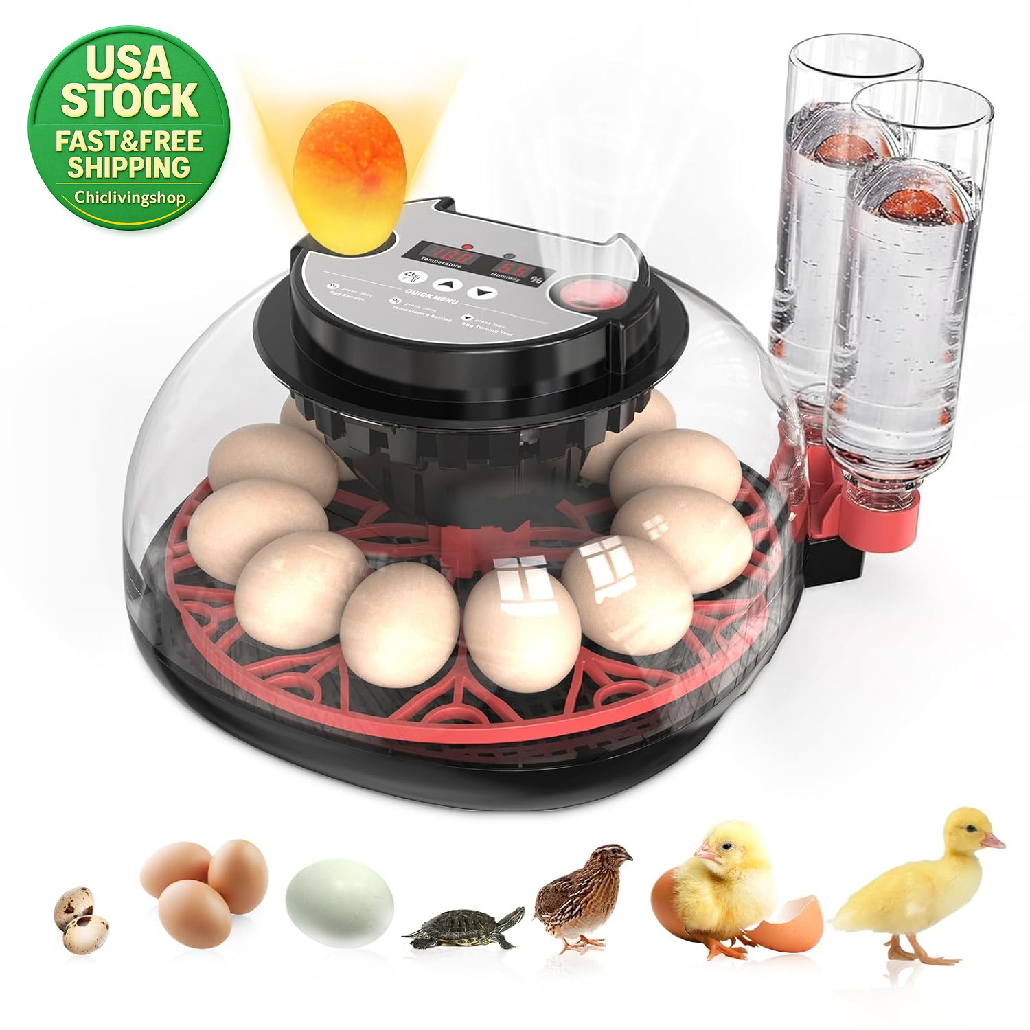 Automatic Egg Incubator 12 Egg Capacity Chicken Duck Goose Digital Display 360