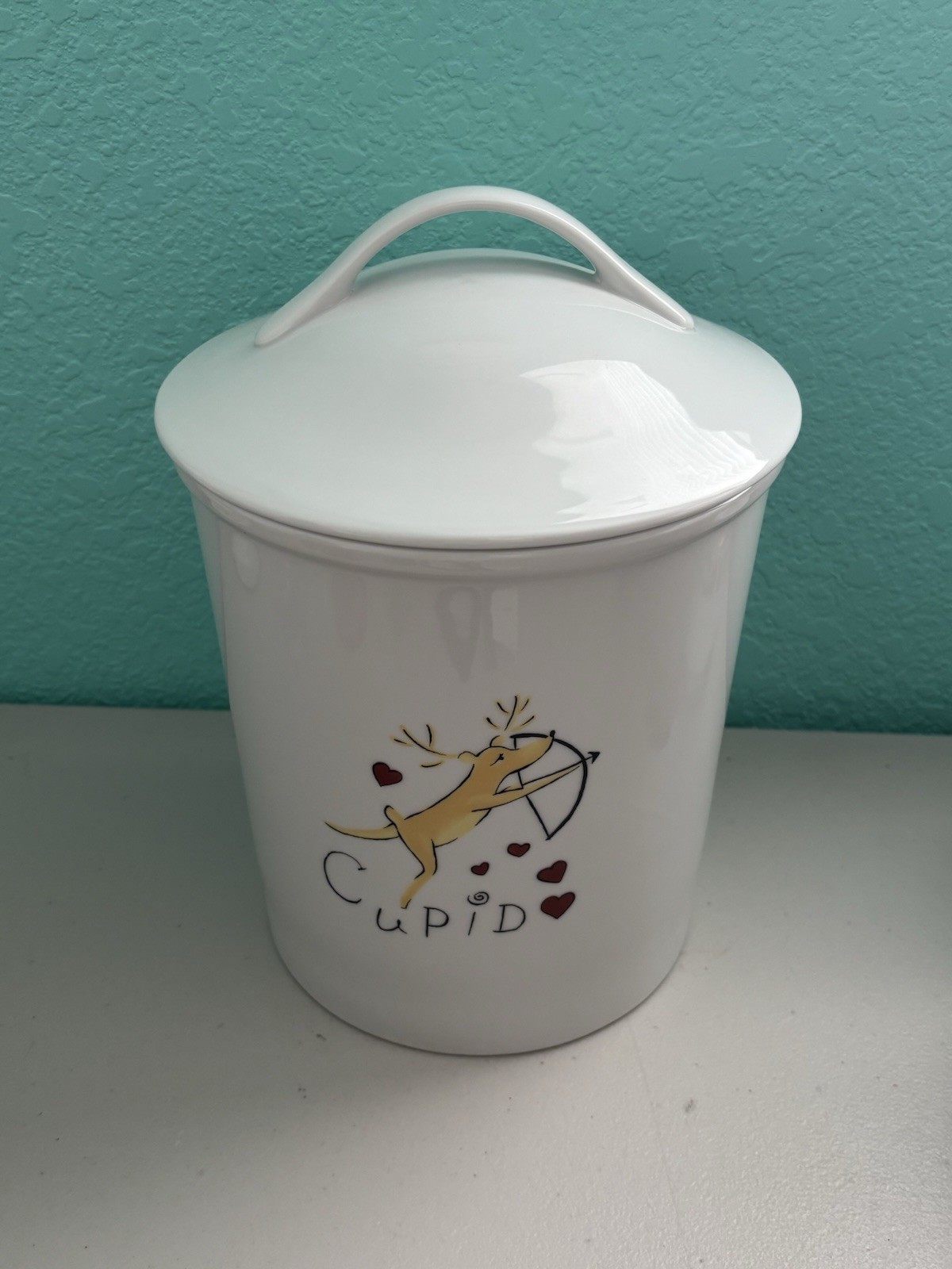 Retired Pottery Barn Reindeer CUPID Christmas Cookie Jar Canister Japan