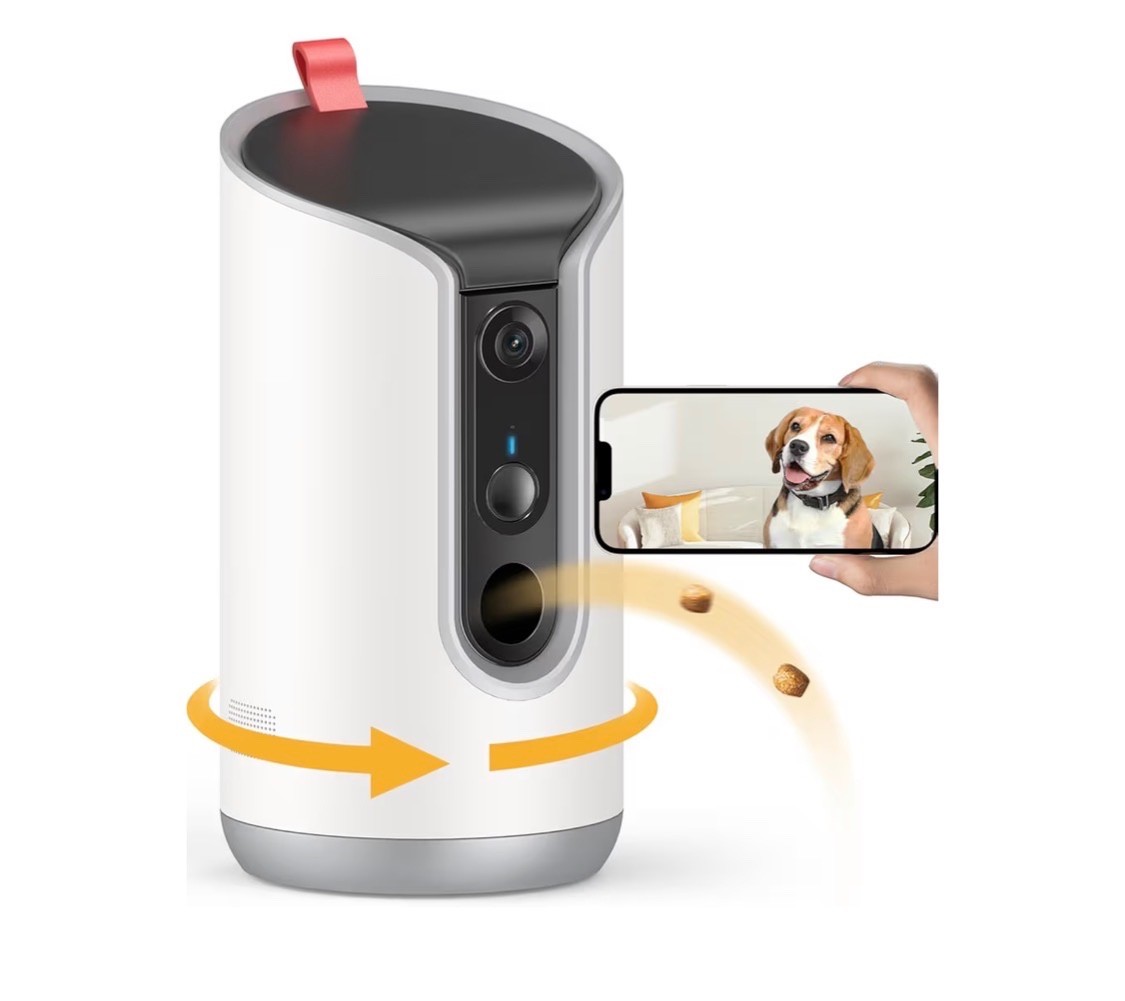 2K Pet Camera Treat Dispenser 360° View Dog Camera with Phone App Motion Alerts