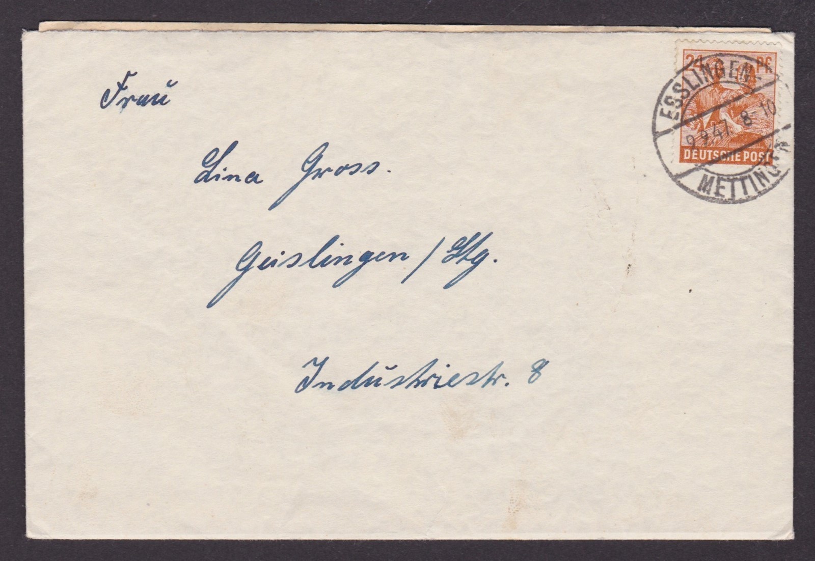GERMANY 1947 Allied-occupied, Cover from Esslingen