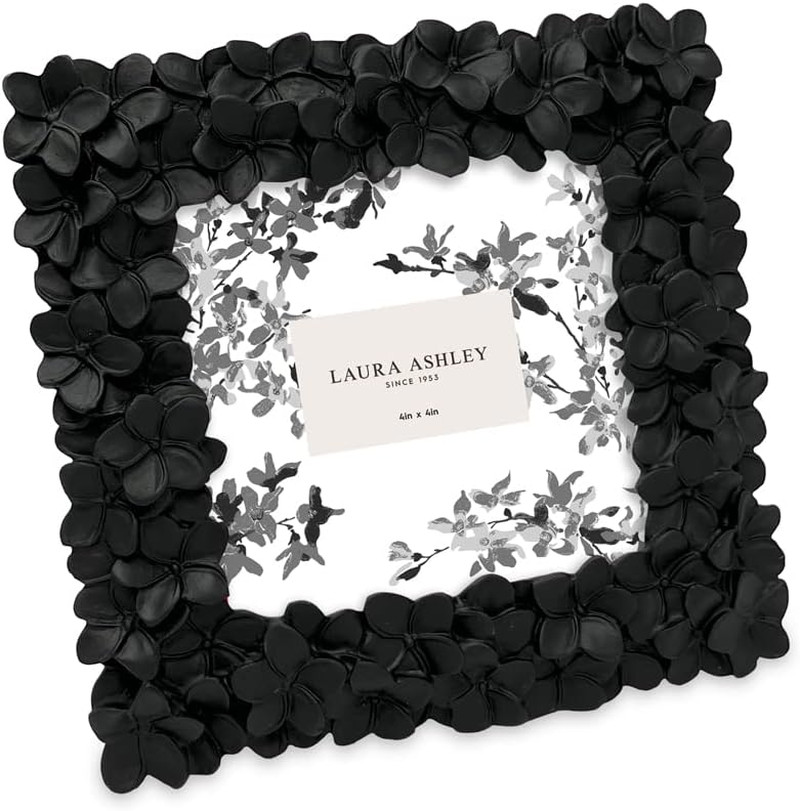 4x4 Black Flower Textured Hand-Crafted Resin Picture Frame w/Easel & Hook for Ta