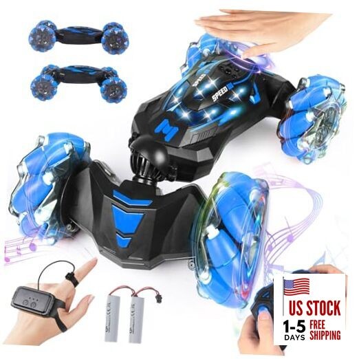 RC Stunt Car, 2.4 GHz 4WD Remote Control Gesture Sensor Toy Cars, Large L-blue