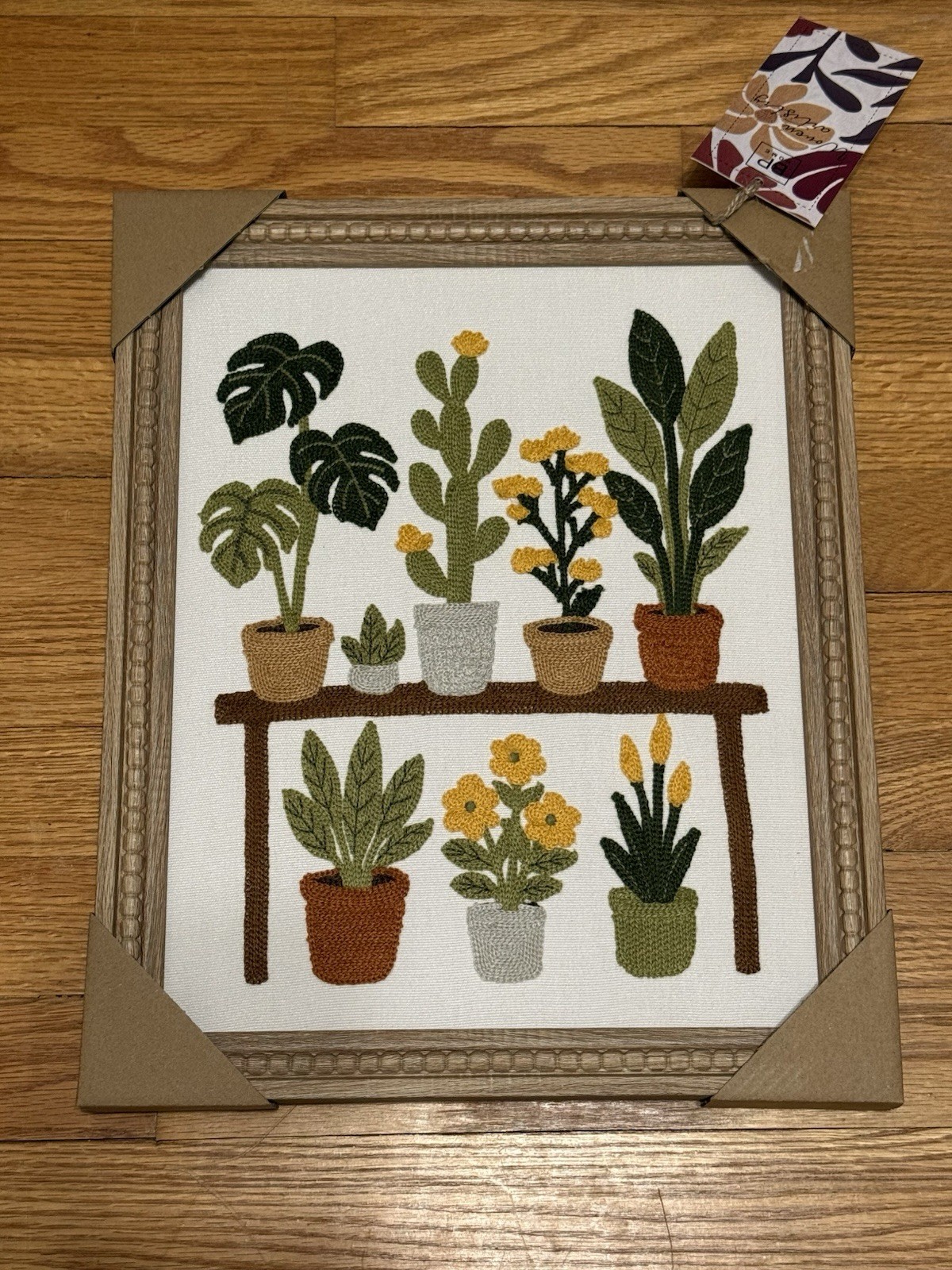 BP Home Framed Needlepoint Potted Plants Design Embroidery Art 13x16 