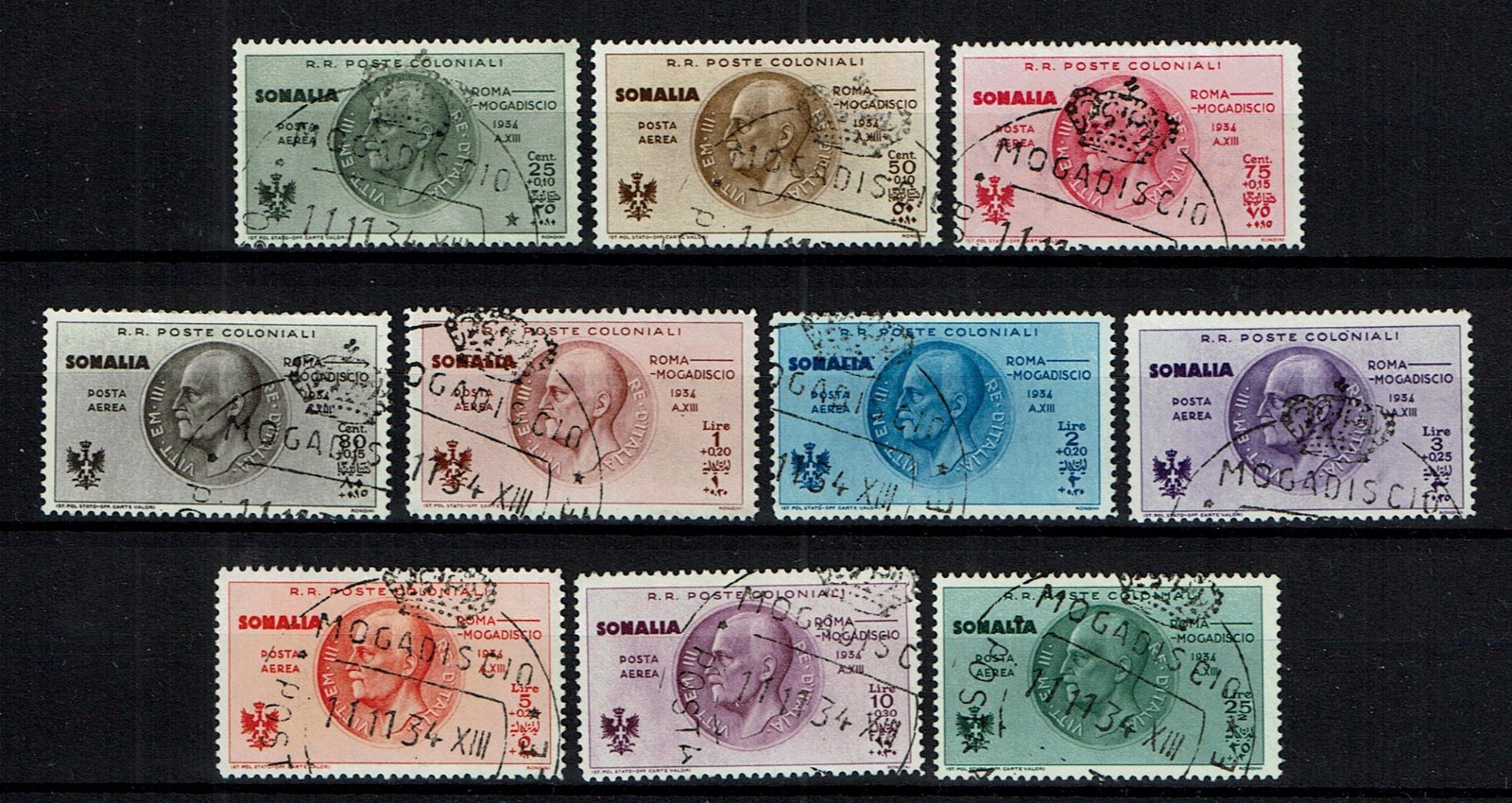 Colony Somalia Stamps 1934 Airmail Flight Rome Mogadishu Sas 7/16