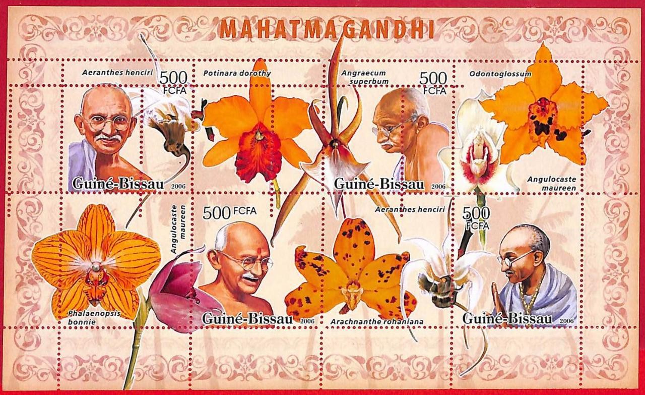 A5213 - GUINE-BISSAU - ERROR MISPERF Stamp Sheet -2006 - Orchids, Mahatma Gandhi
