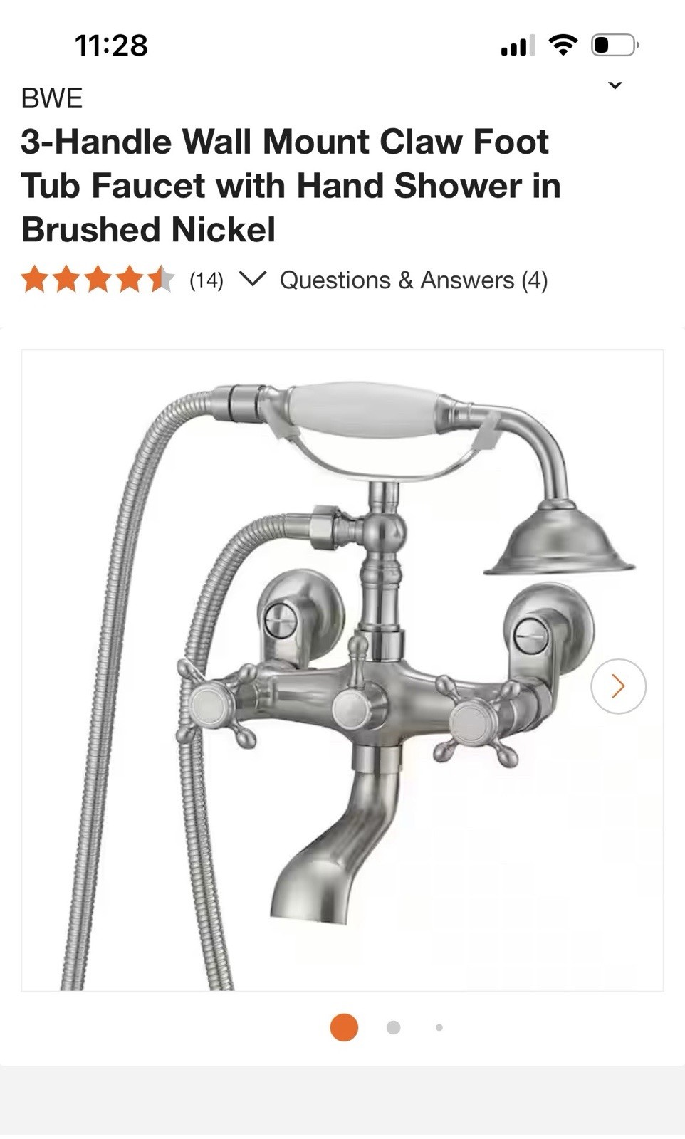 BWE 3-Handle Wall Mount Tub Faucet Hand Shower Brushed Nickel A-98041-N