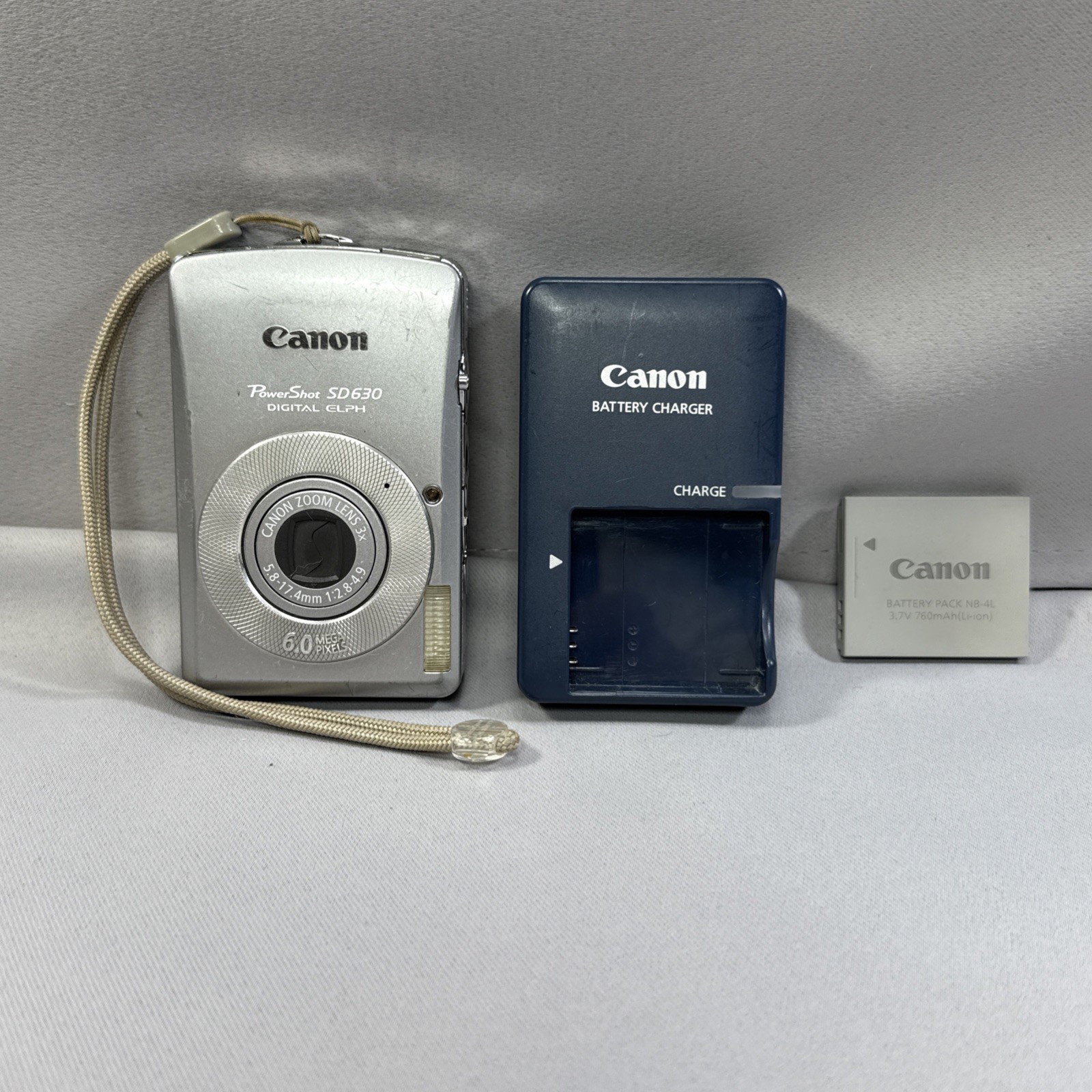 CANON Power Shot SD630 Digital ELPH Camera 6MP Silver w/OEM Charger, Battery, SD