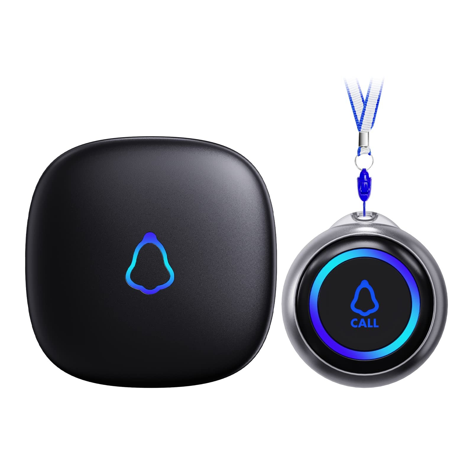 Caregiver Pager, Wireless Call Button for 1 Receiver + 1 Button, Black 