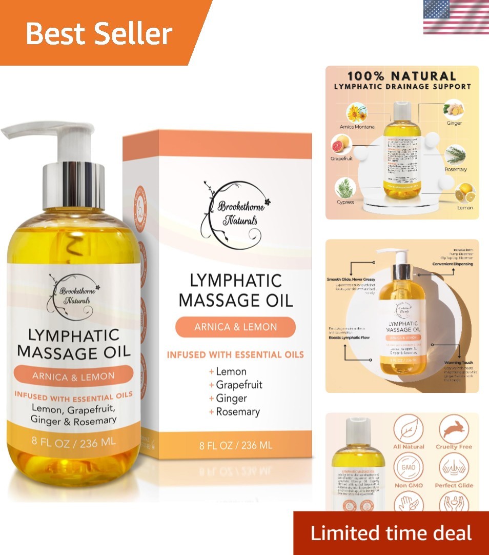 Holistic 8oz Natural Massage Oil for Lymphatic Health - Arnica & Ginger