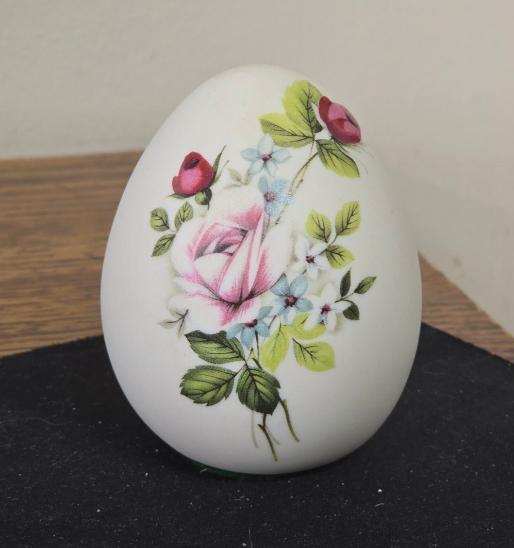Porcelain Egg Floral Pink Rose Design Vintage Decor Accent