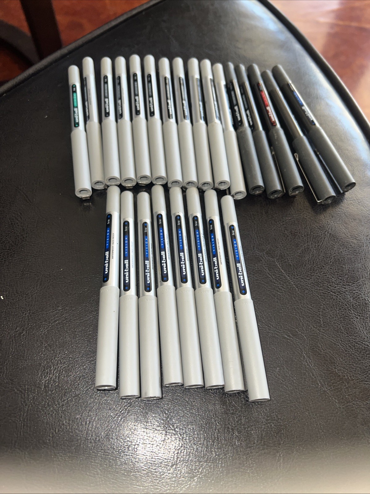 Vintage 24 uni-ball Vision Roller 13 9Blue,1Green,1Blue Fine Point .7mm/micro