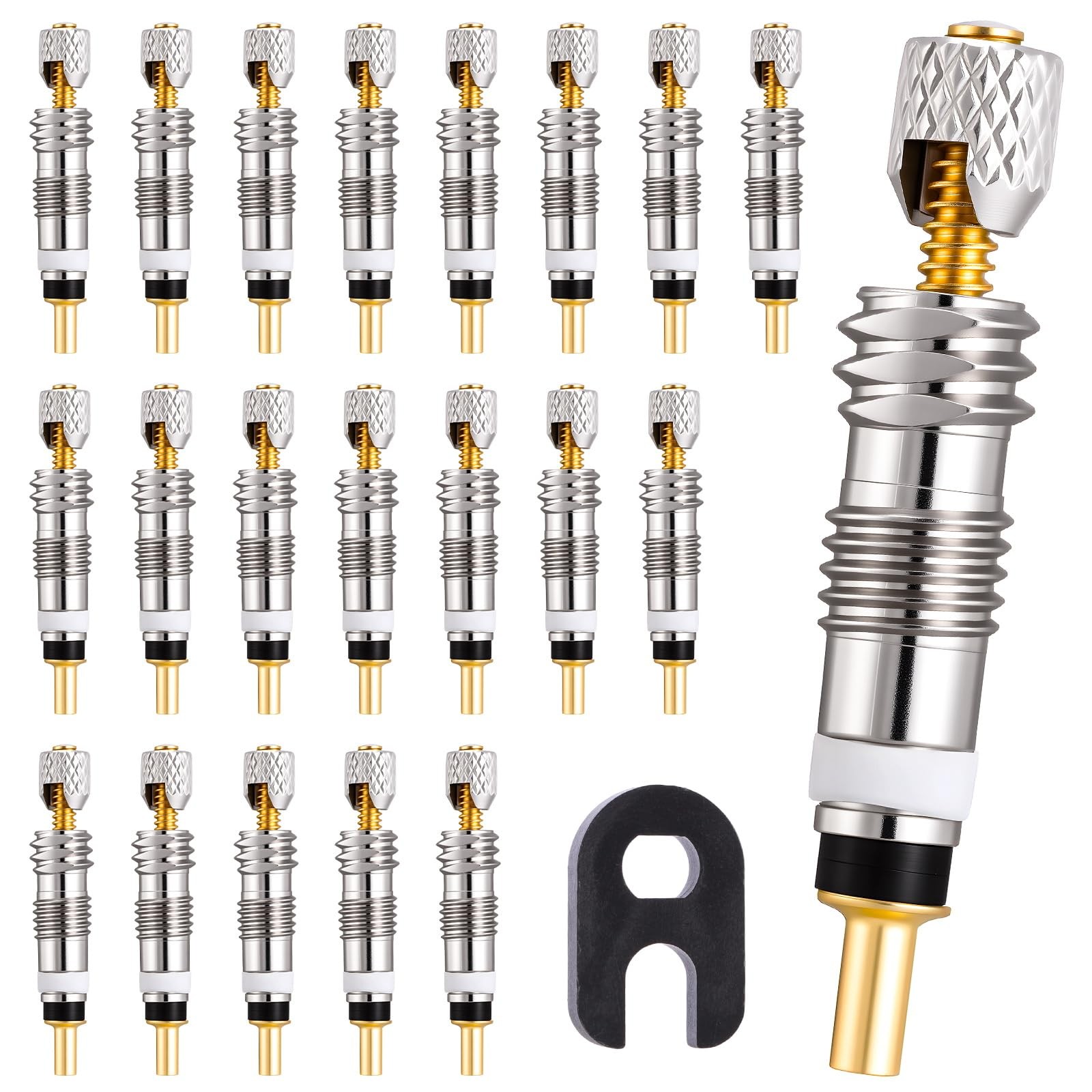 21Pcs Professional Brass Presta Valve Core & Stem - general, Silver 