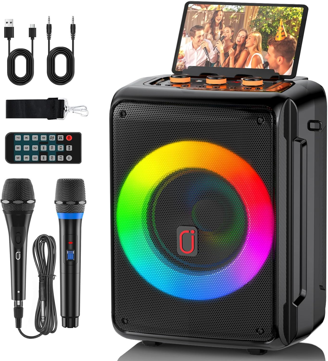 Karaoke Machine with 2 Microphones, Portable Bluetooth Karaoke Speaker for Adult