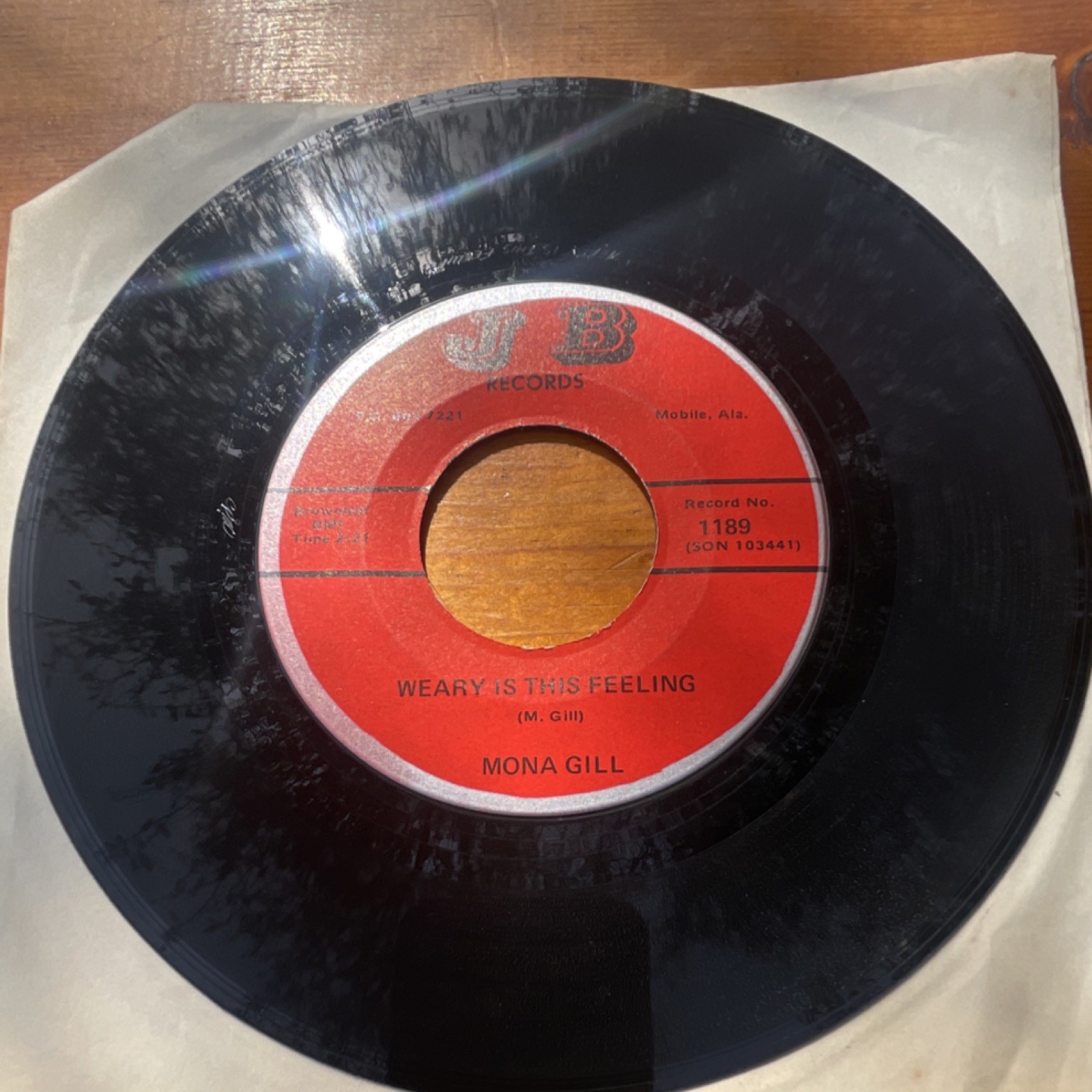 Mona Gill Weary Is This Feeling/I Love You Darling 7" Vinyl Single JB 1189