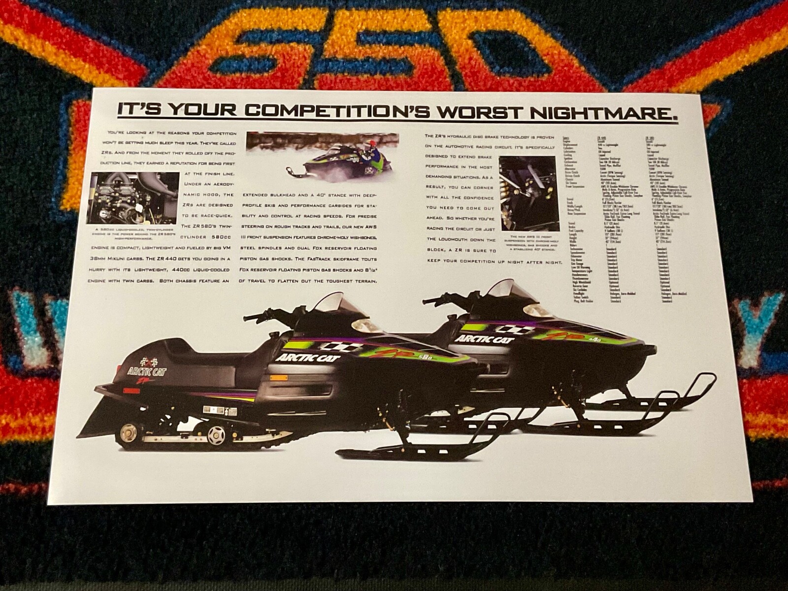 🏁 ‘94 ARCTIC CAT ZR 580 & 440 Snowmobile Poster vintage sled (WORST NIGHTMARE)