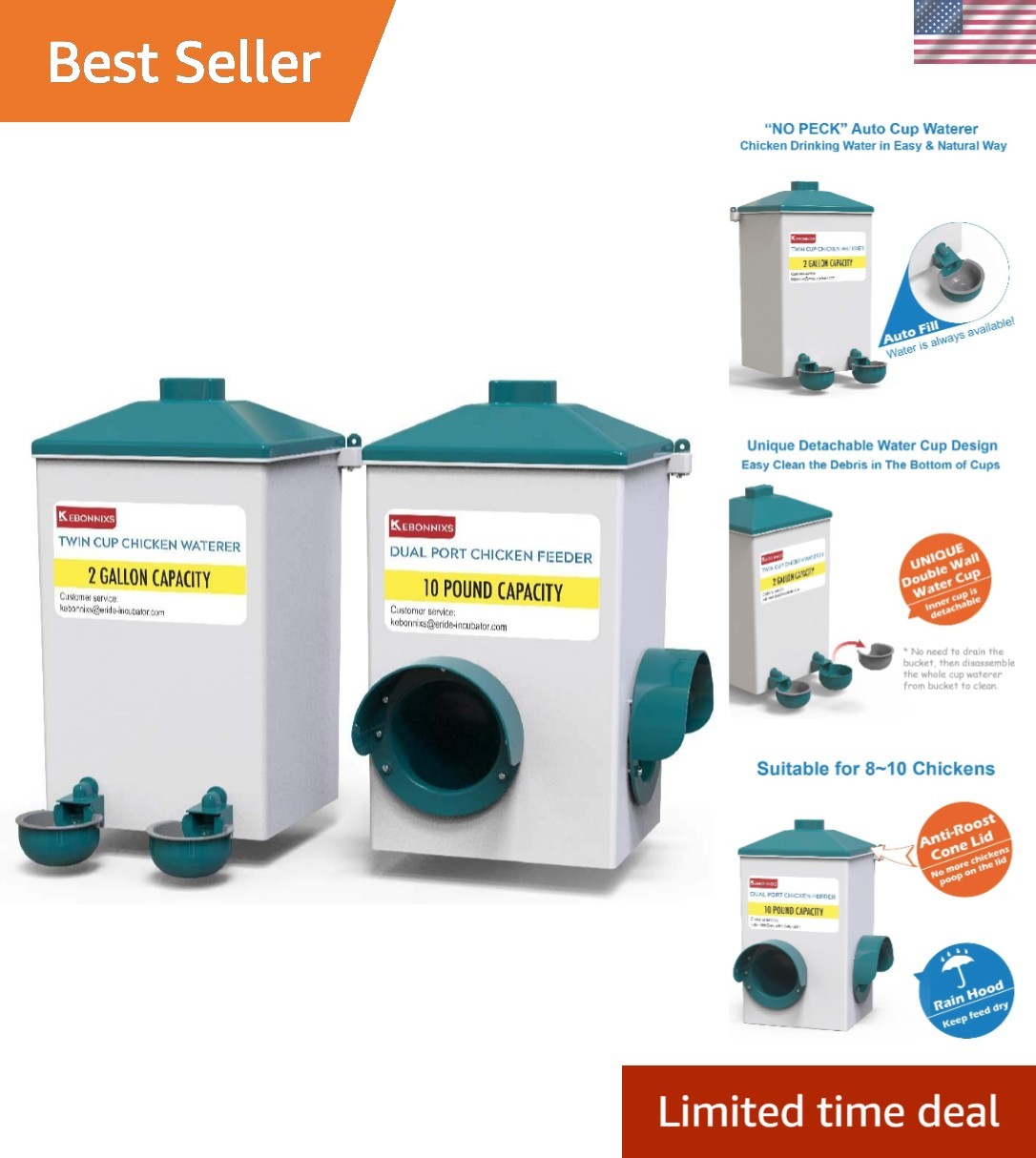 Effortless Automatic Chicken Waterer & Feeder Set - Save Time, Reduce Waste