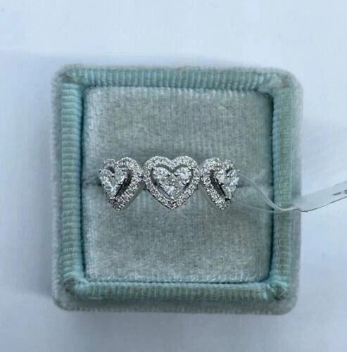 Round Cut Lab Created Diamond 14K White Gold FN Heart Shape Engagement Band Ring