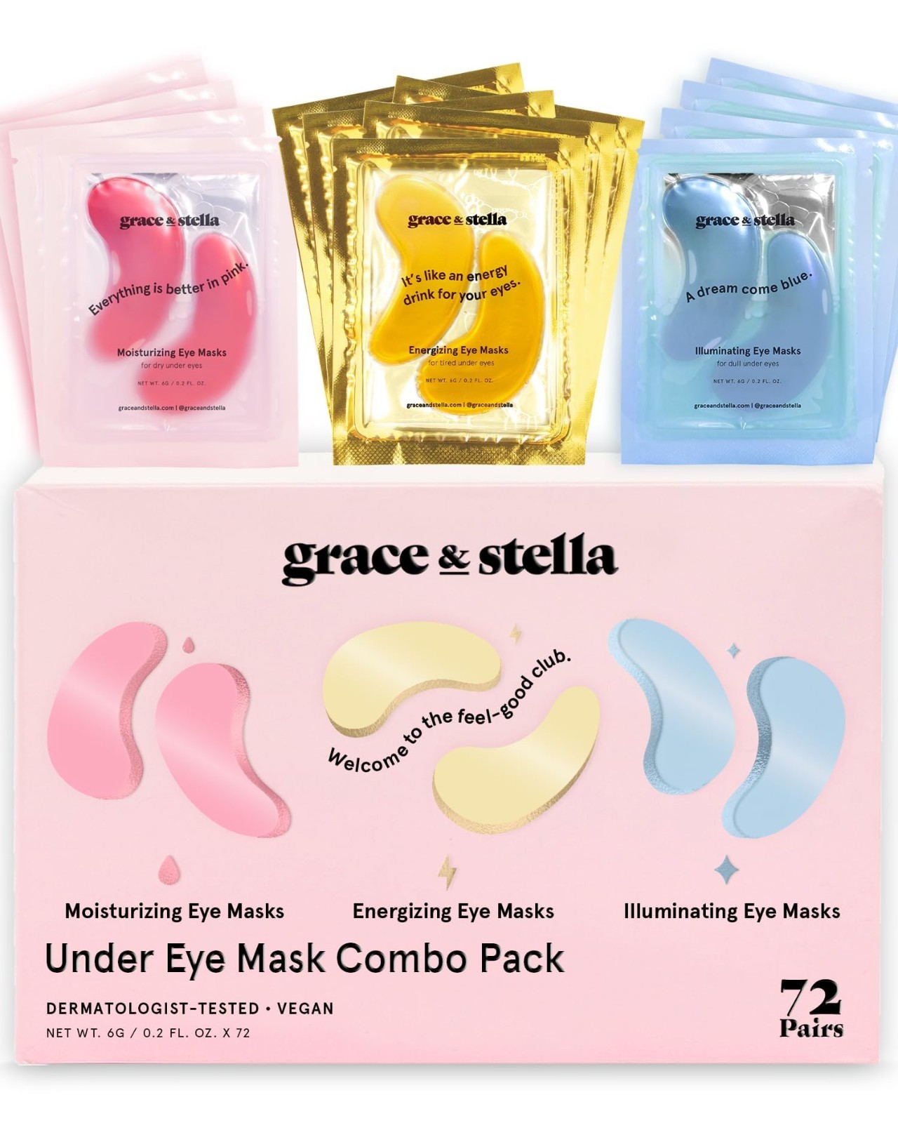 Under Eye Masks - Reduce Dark Circles, Puffiness & Wrinkles - 72 Gel Patches, Ve