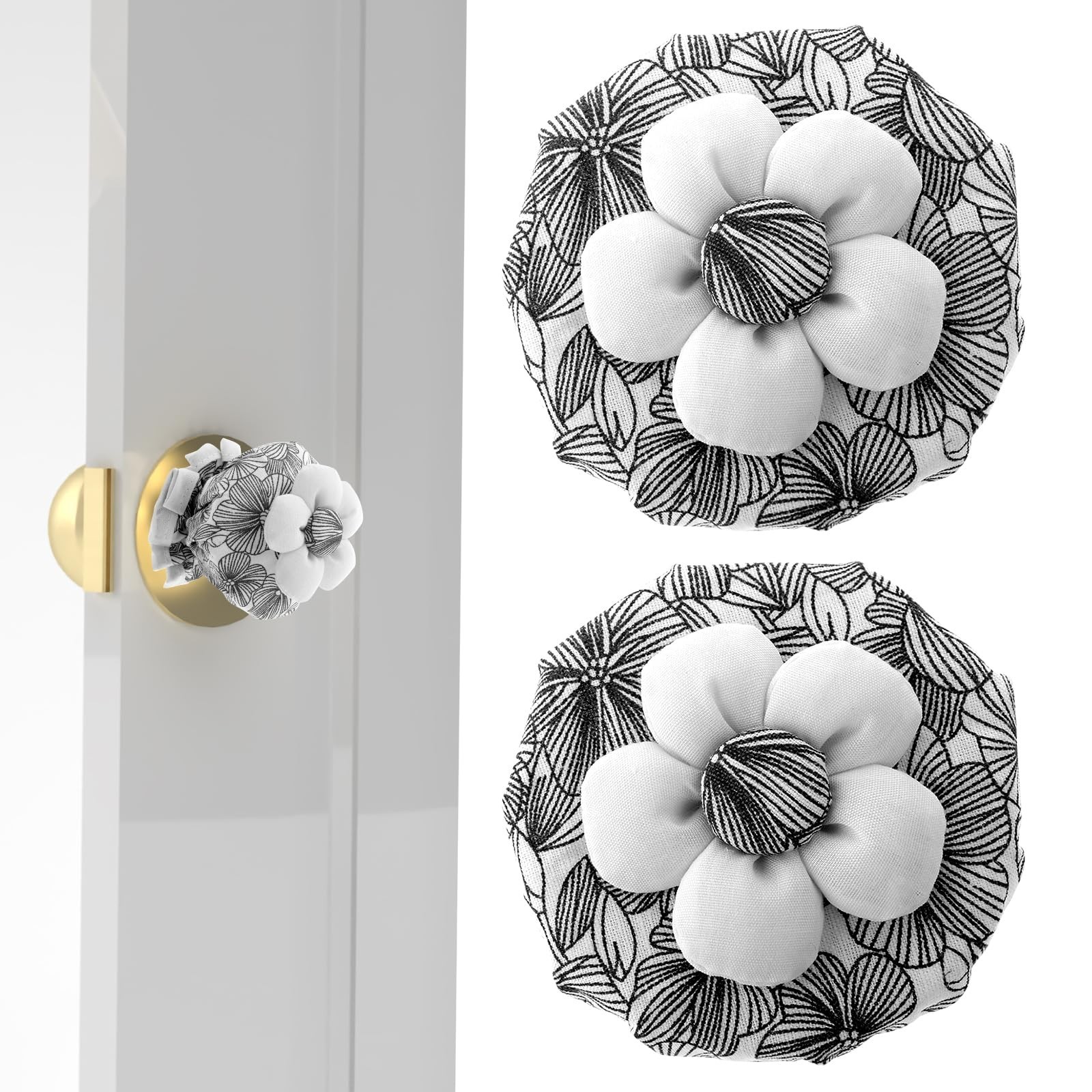 TIESOME 2 PCS Cotton Door Knob Covers with Floral, Door Knob Protector Cover ...