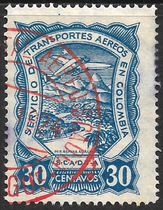 Colombia Scott C42 VF Used Airmail SCADTA w/ORANGE CANCEL Issued 1923