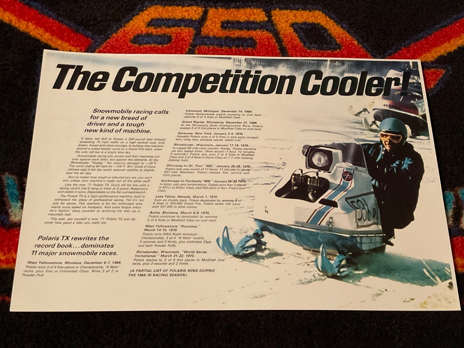 🏁 ‘71 POLARIS TX Snowmobile Poster vintage Sled (QUICK) 🔴⚪️🔵 🏁