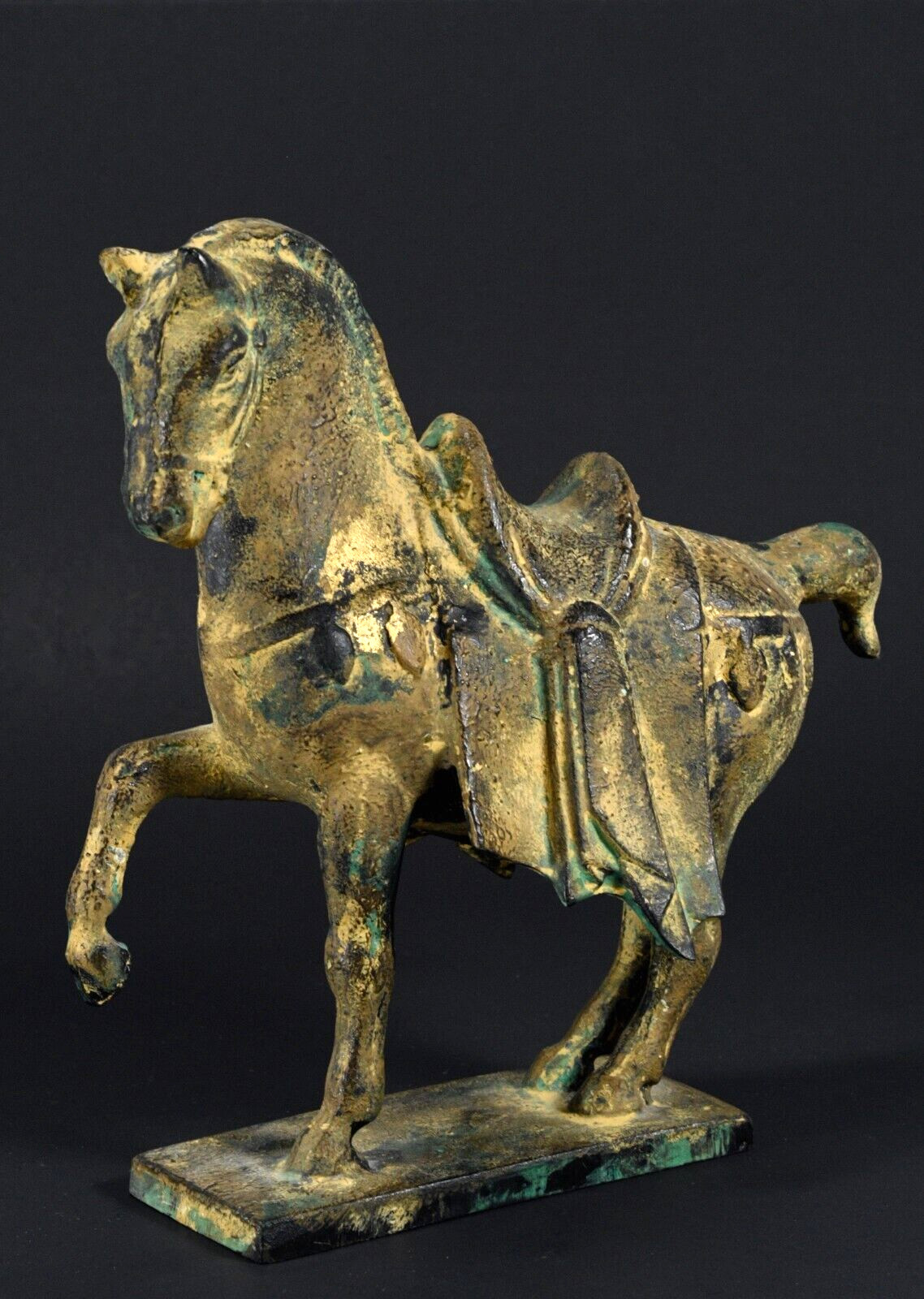 Vtg Cast Iron War Horse Tang Dynasty Style Chinese Sculpture Door Stop MCM  8"