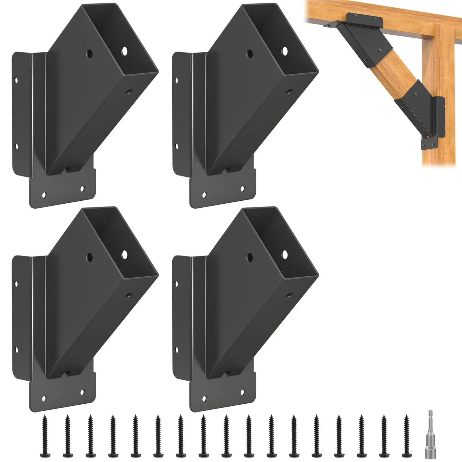 4 PCS Pergola Brackets 45 Degree Angle Gazebos Kit For 2x4 Lumber Patio Tree