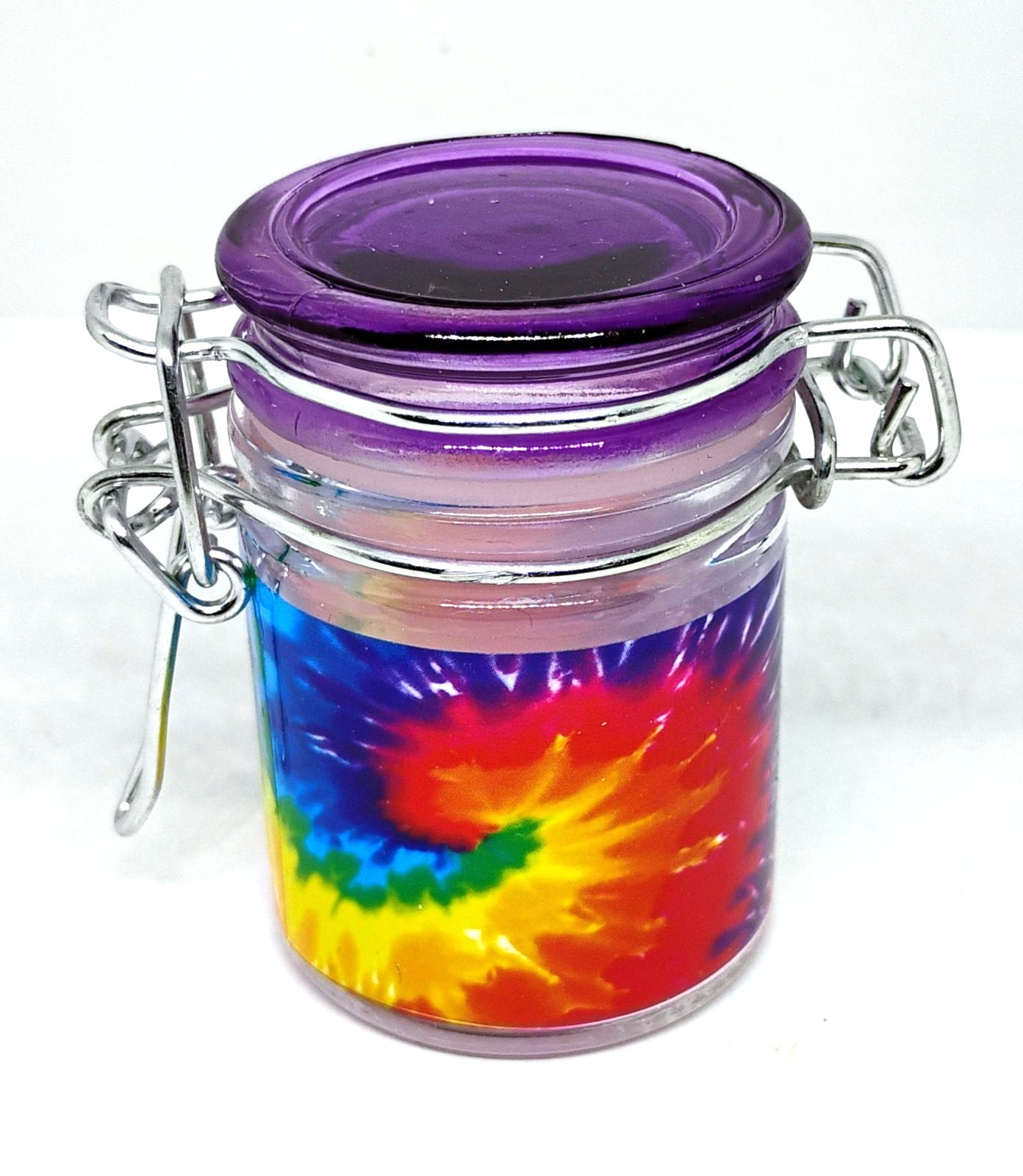 Tie Dye 1.5 OZ Miniature 2.5" Tall Glass Locking Lid Jar